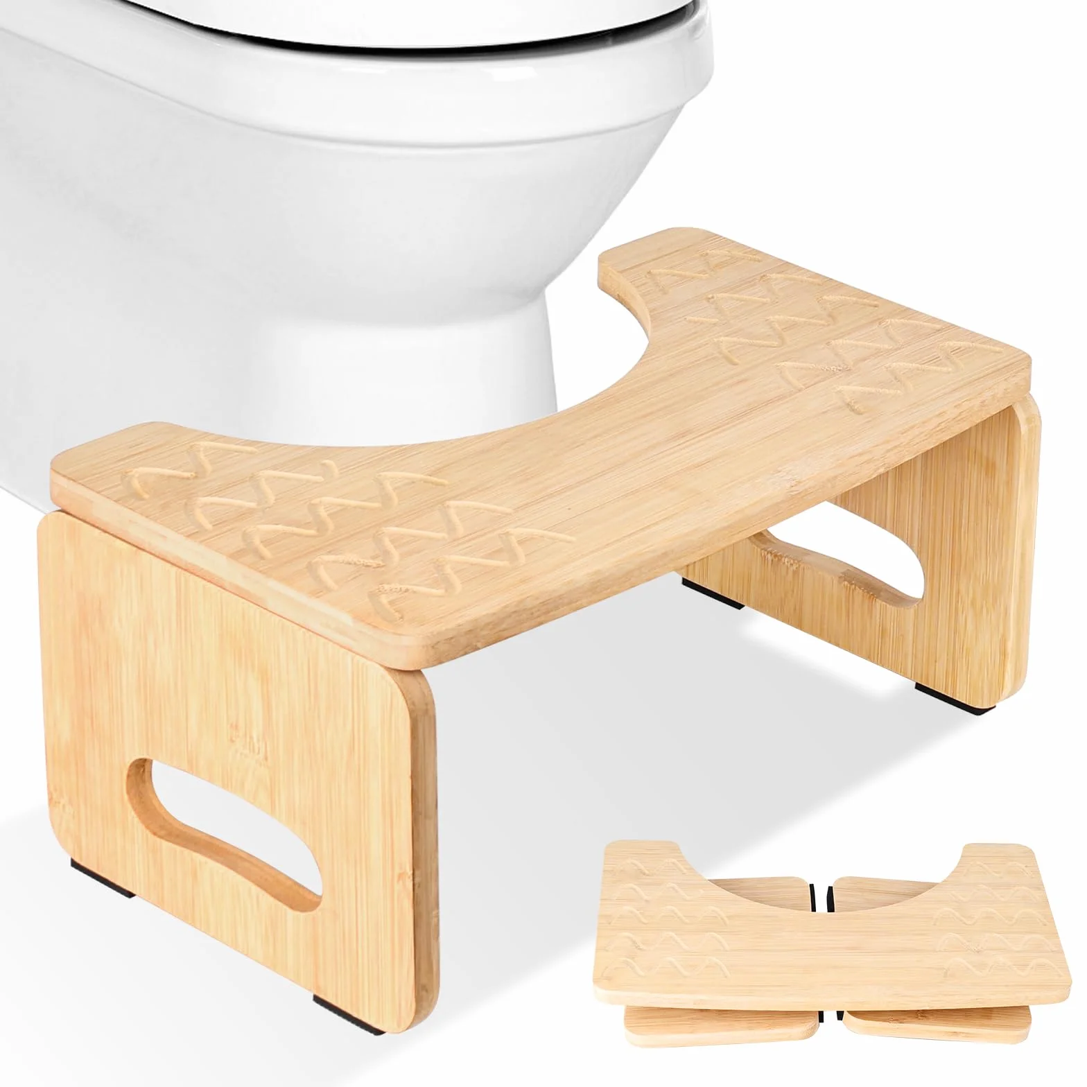 Taburete Inodoro de Bambú Plegable con Almohadillas Antideslizantes