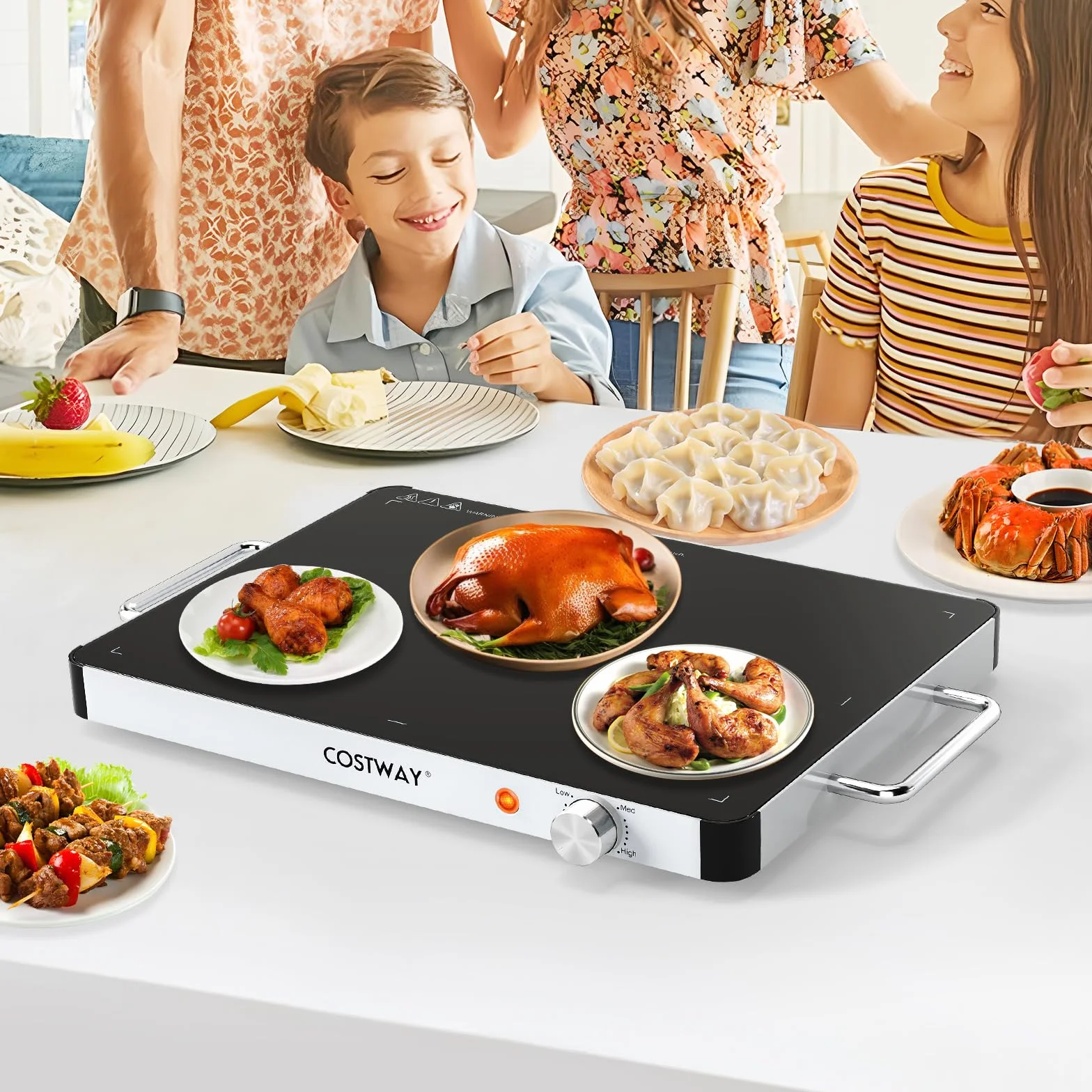GOPLUS Bandeja de Calentamiento para Alimentos 300W 48x32 cm Vidrio Templado Temperatura Ajustable 3 Niveles