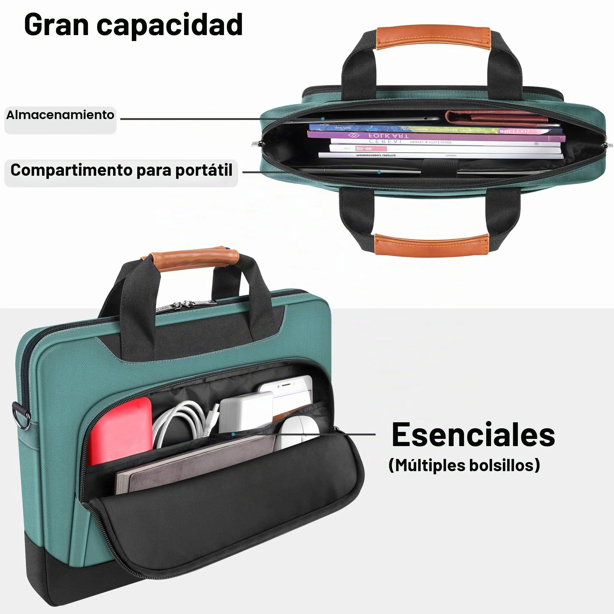 DOMISO Funda Portátil 13,5-14 Pulgadas Maletín Bandolera Gran Capacidad, Compatible con MacBook Dell HP Lenovo ASUS, Verde