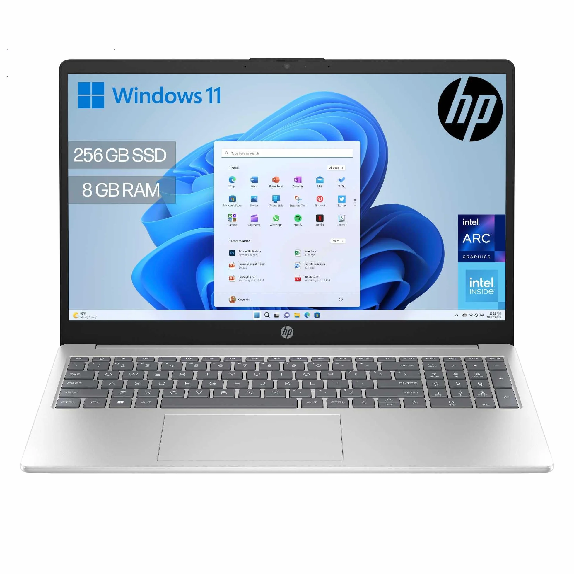 HP 15-fd0374ns - Ordenador portátil de 15.6" FHD (Intel N100, 8GB RAM, 256GB SSD, Intel UHD, Windows 11) Plata - Teclado QWERTY Español