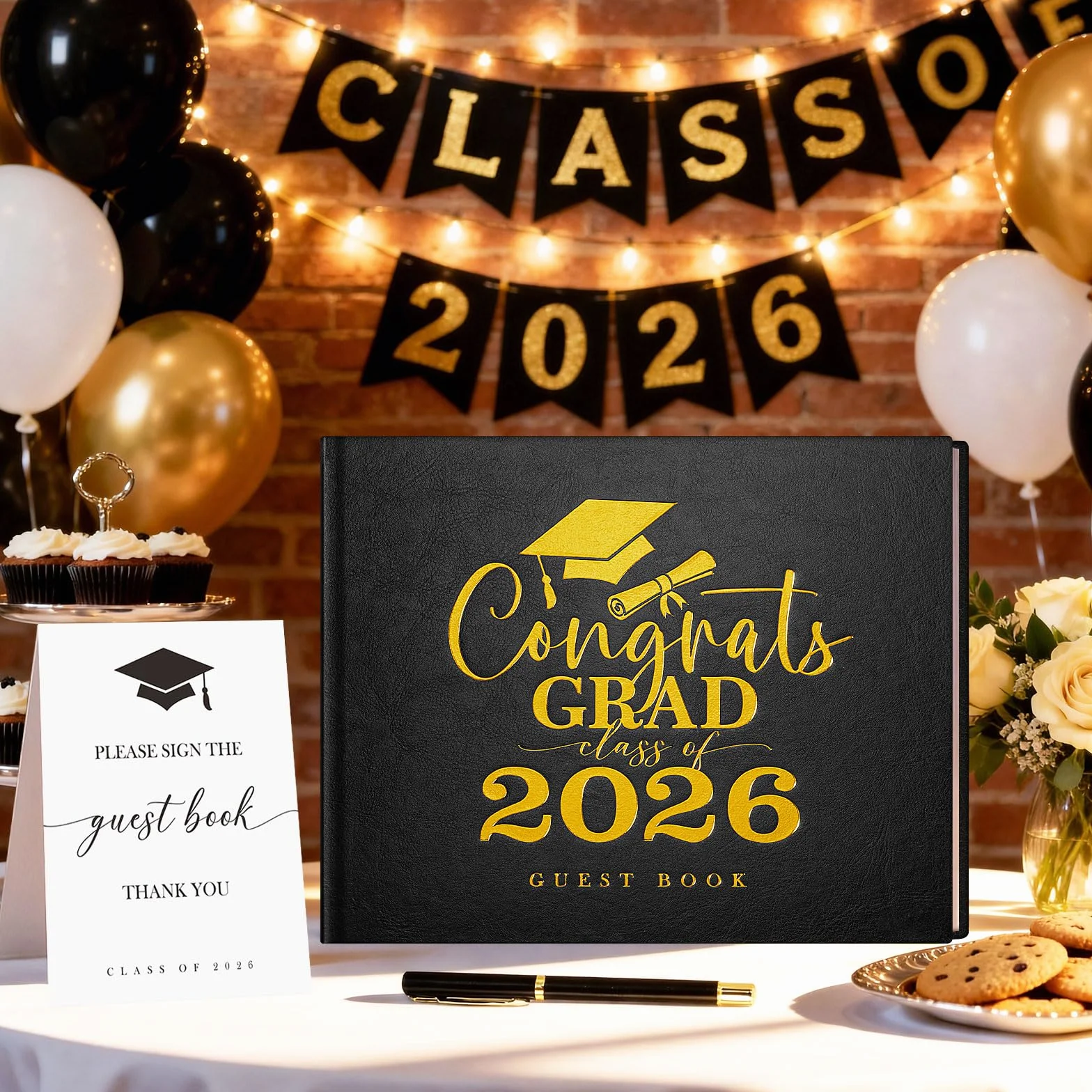 Lanpn Graduation Guest Book for Class of 2026, 140 Pages Black, with Pen Sign, University Remember