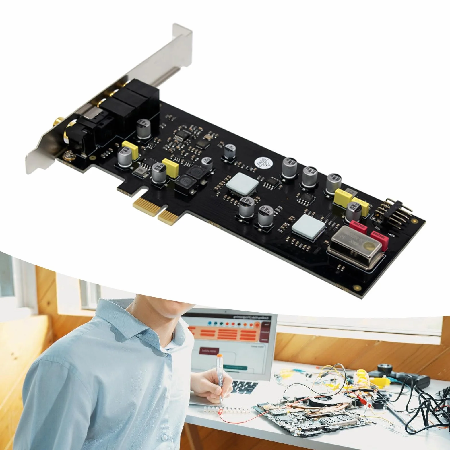 Tarjeta de sonido PCIe ST113 SSS1700 Chip de perfil bajo para estudio, transmisión en vivo, tarjeta de sonido de baja latencia de cine en casa