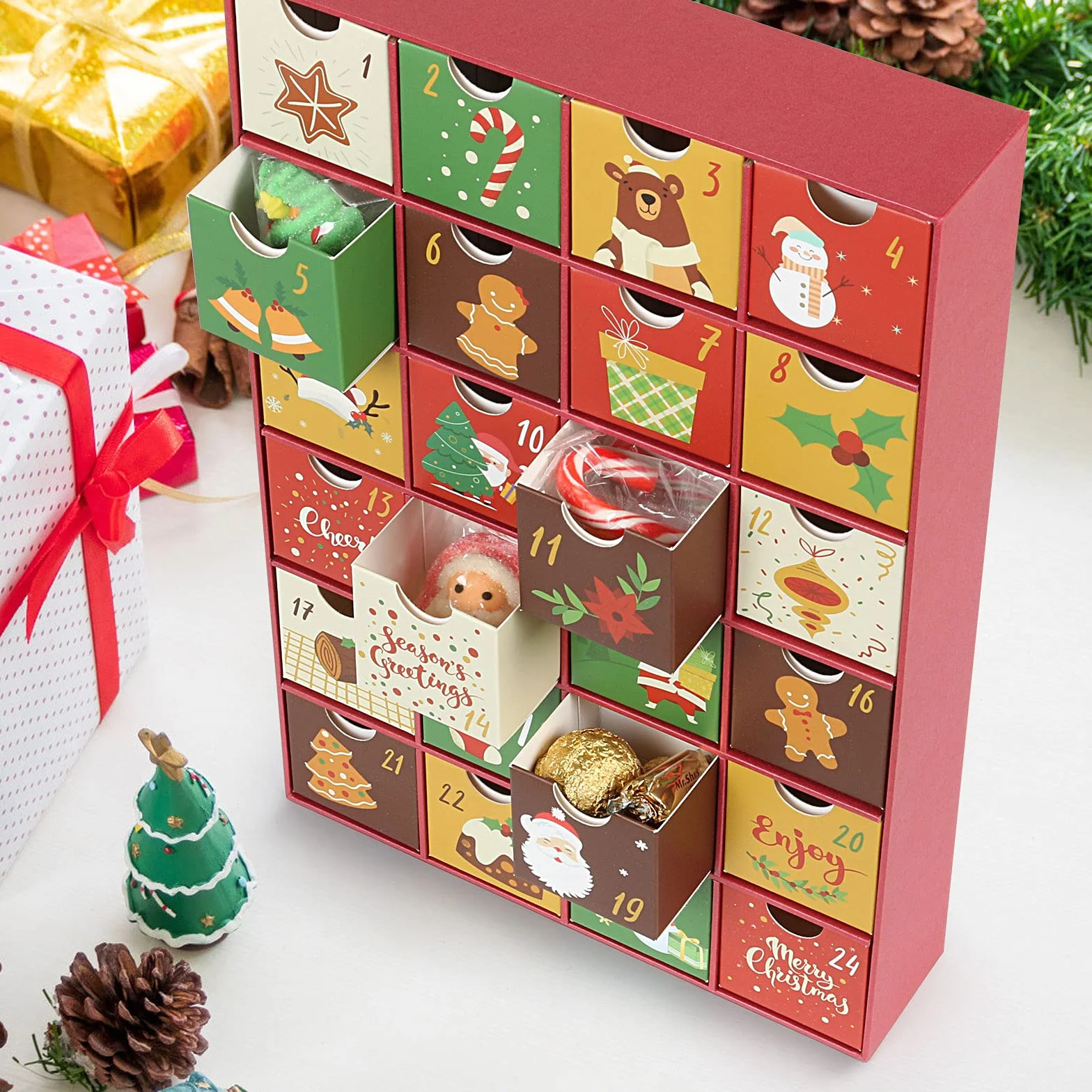 LEMESO 24 Cajas de Calendario de Adviento de Cartón para Rellenar con Números 1-24
