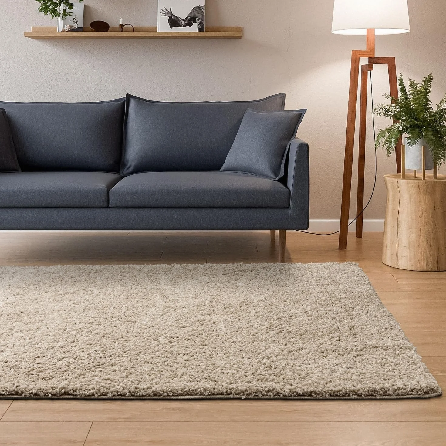 Interiyou Alfombra Pelo Largo Sofia - 60x120 cm Beige - Esponjosa y Lisa - Lavable y Antideslizante - Textura Larga Suave