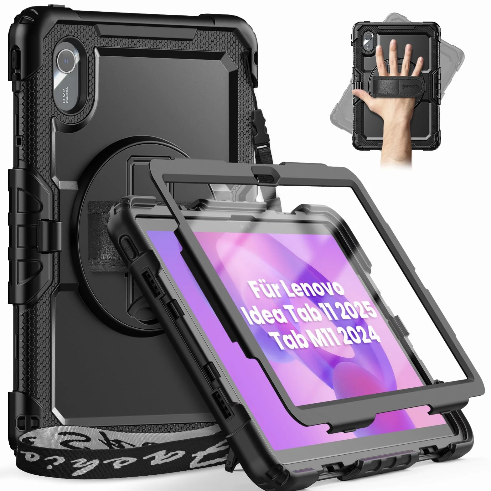 timecity Funda para tablet Lenovo Tab M11 (TB330FU/TB330XU) de 11 pulgadas con soporte para bolígrafo, soporte para lápiz capacitivo, protector de pantalla, correa de mano de 360°, para Tab K11 LTE
