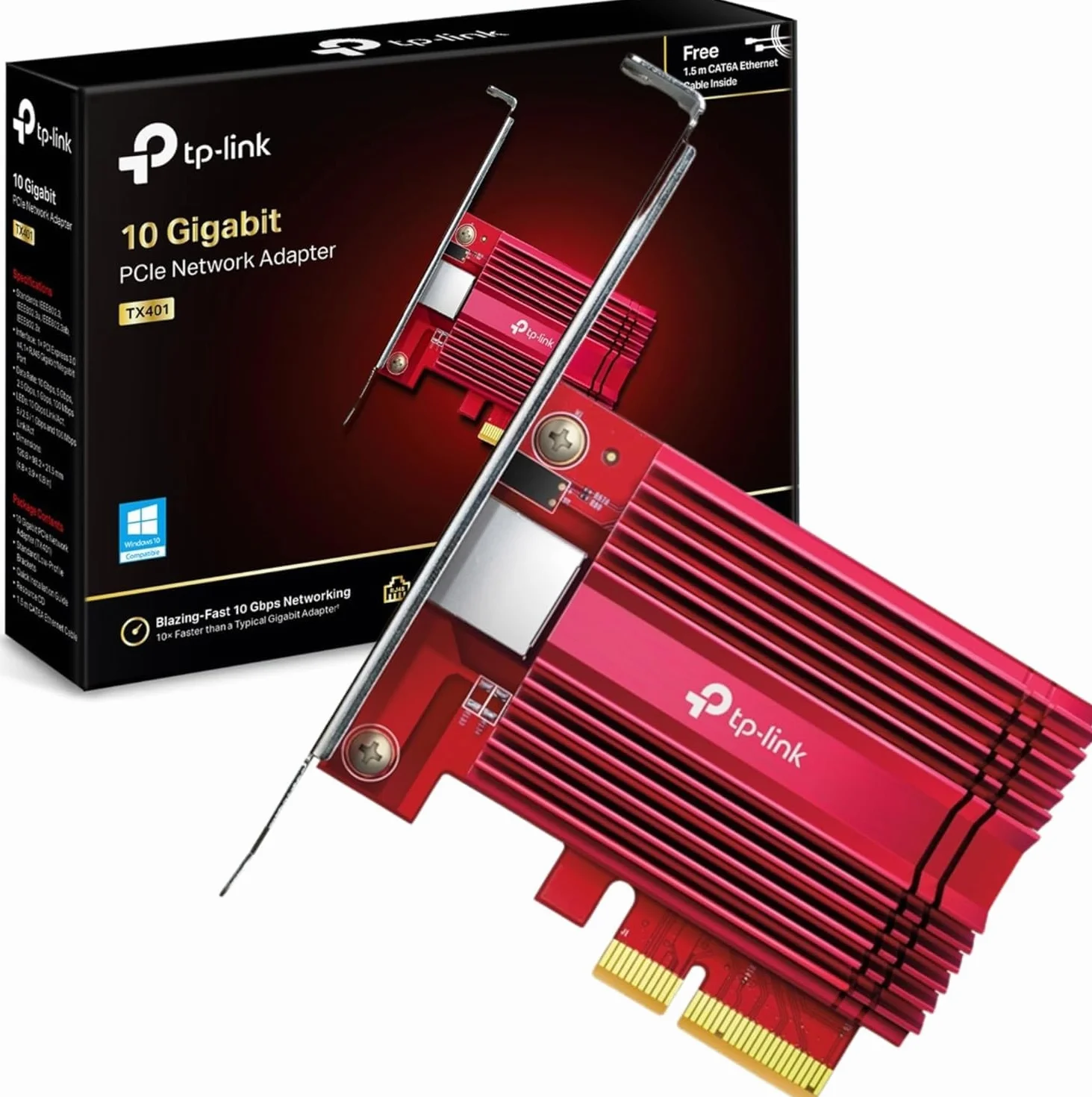 [Nuevo] TP-Link TX401 – Tarjeta de Red PCIe 10 GB/s, Adaptador 10GBase-T con disipación Avanzada, Compatible 5G/2.5G/1G, Incluye Cable Cat6A, Baja latencia, Ideal para Gaming y NAS, Windows & Linux
