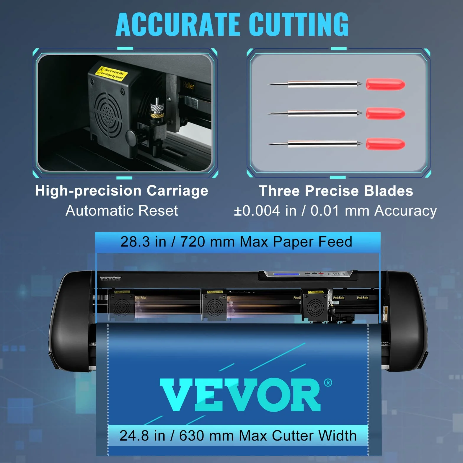 VEVOR Máquina cortadora de vinilo, máquina trazadora de corte Bluetooth sin conexión de 28 pulgadas, eje de rodillo de acero de 400 pulgadas/32.8 ft, fuerza de velocidad ajustable, herramienta de soft