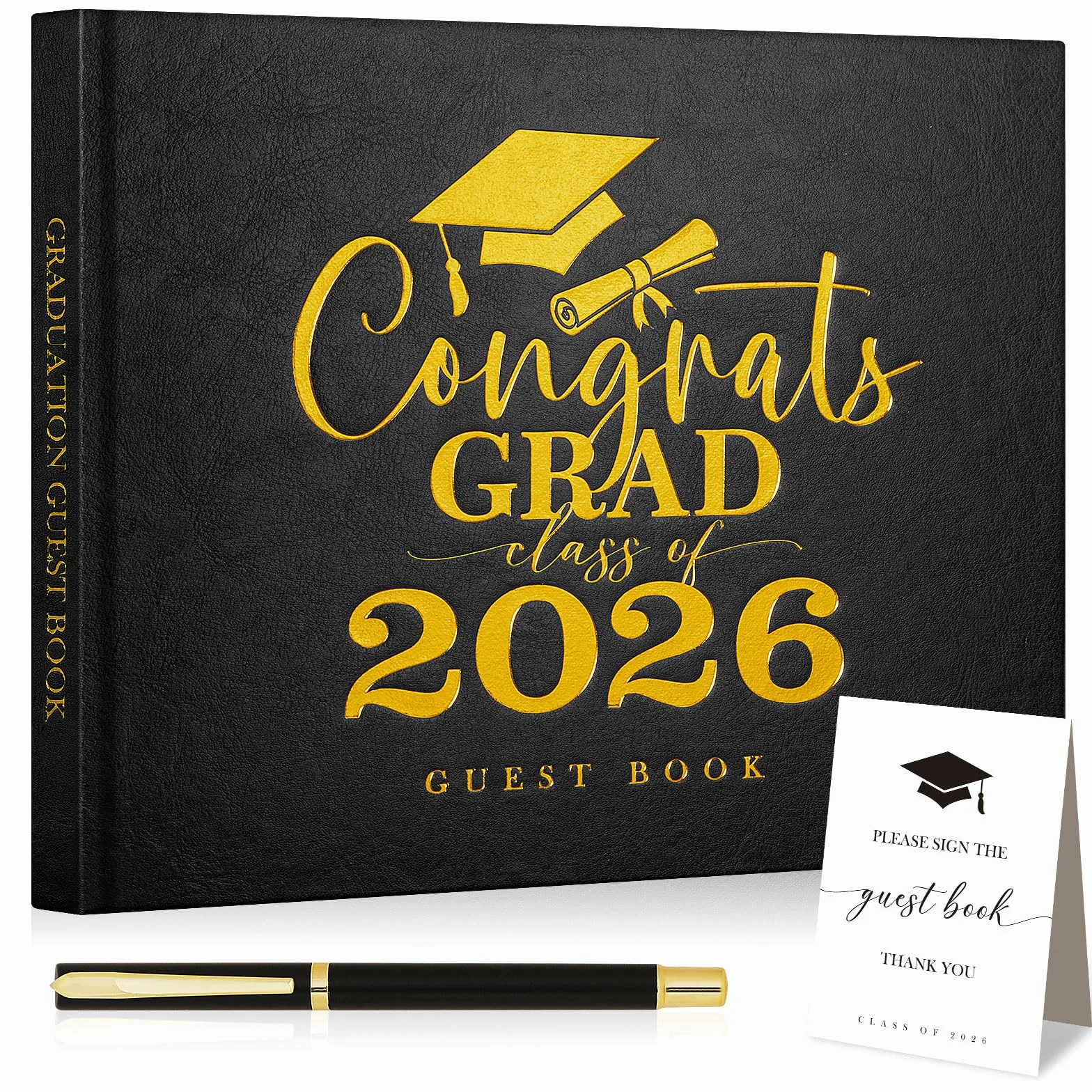 Lanpn Graduation Guest Book for Class of 2026, 140 Pages Black, with Pen Sign, University Remember