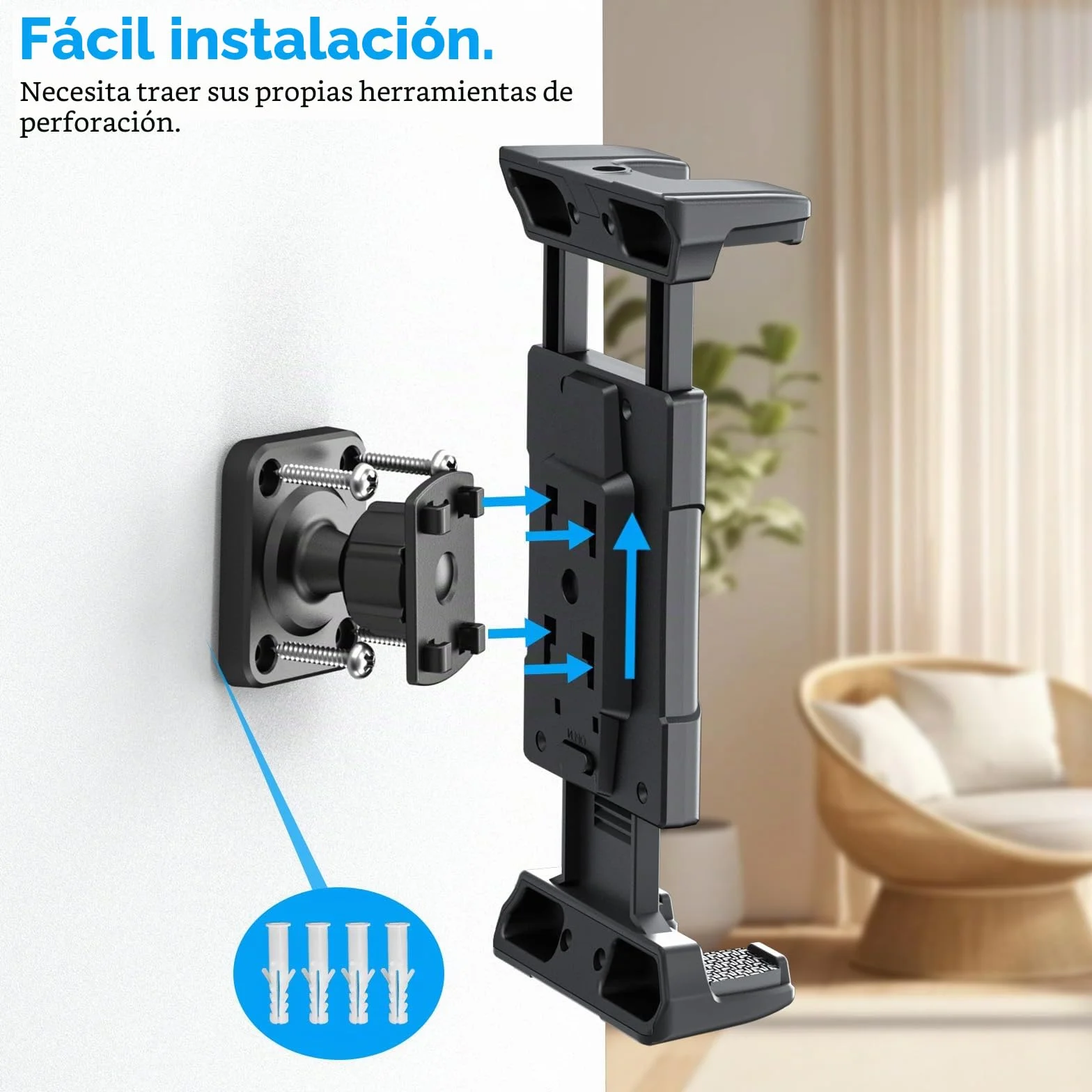OHLPRO Soporte Tablet Pared, Soporte de Pared para iPad Rotación de 360°, Soporte de Pared Ajustable Compatible con 5-13" iPad Pro Mini Air iPhone 17 Galaxy Tab Kindle Fire Switch, para Barco Armario