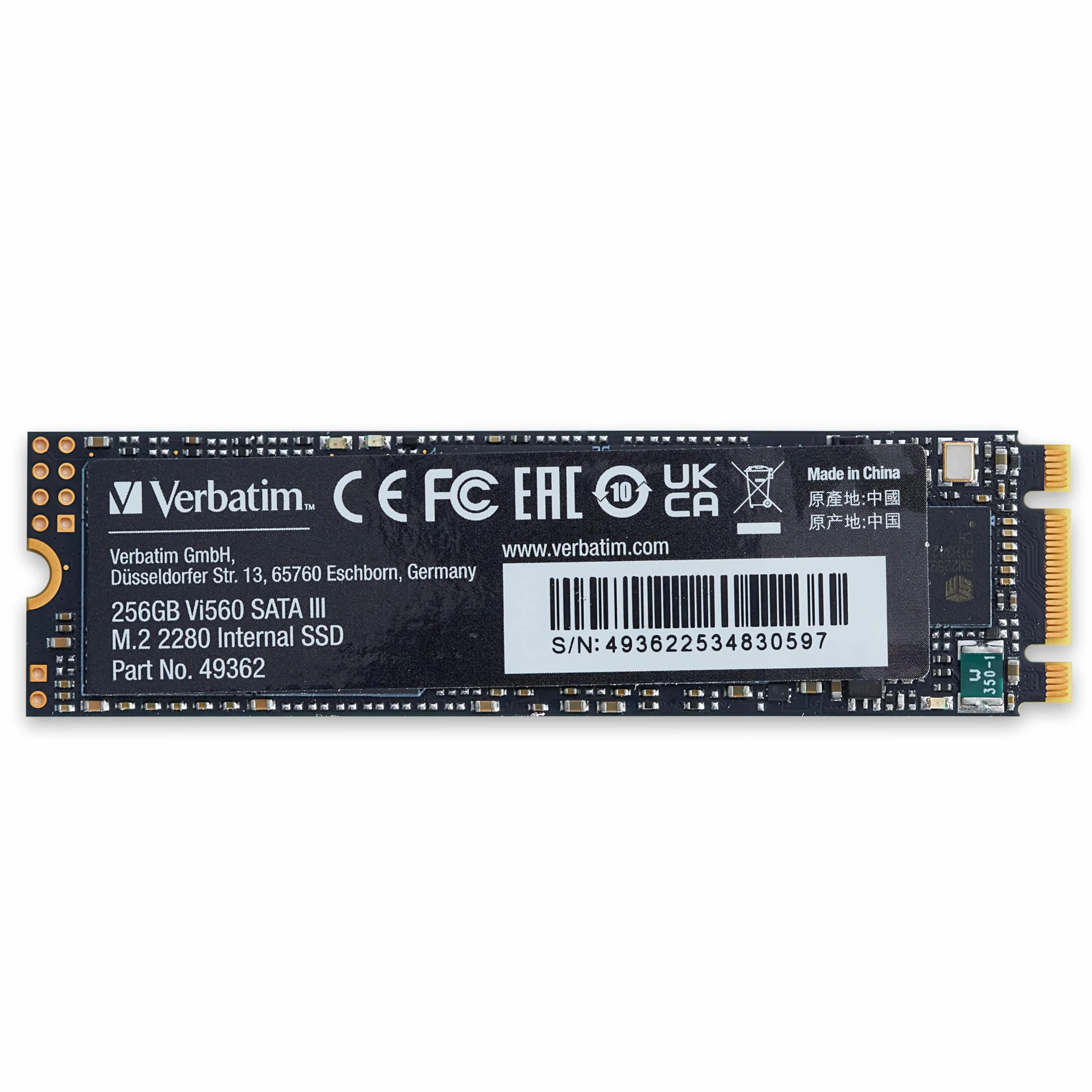 Verbatim Vi560 256 GB Memoria SSD Interna SATA M.2 2280 M.2 SATA 6 GB/s Dettaglio 49362 - Solid State Disk - Serial ATA