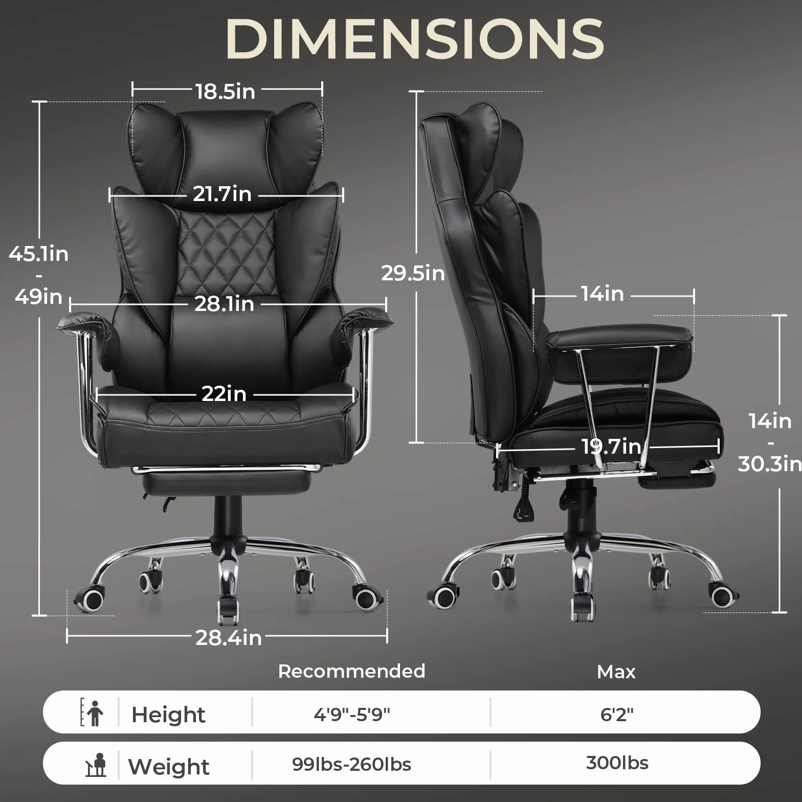 GTPLAYER Silla Gaming Ergonómica Reclinable con Reposapiés, Altura Regulable, Negro