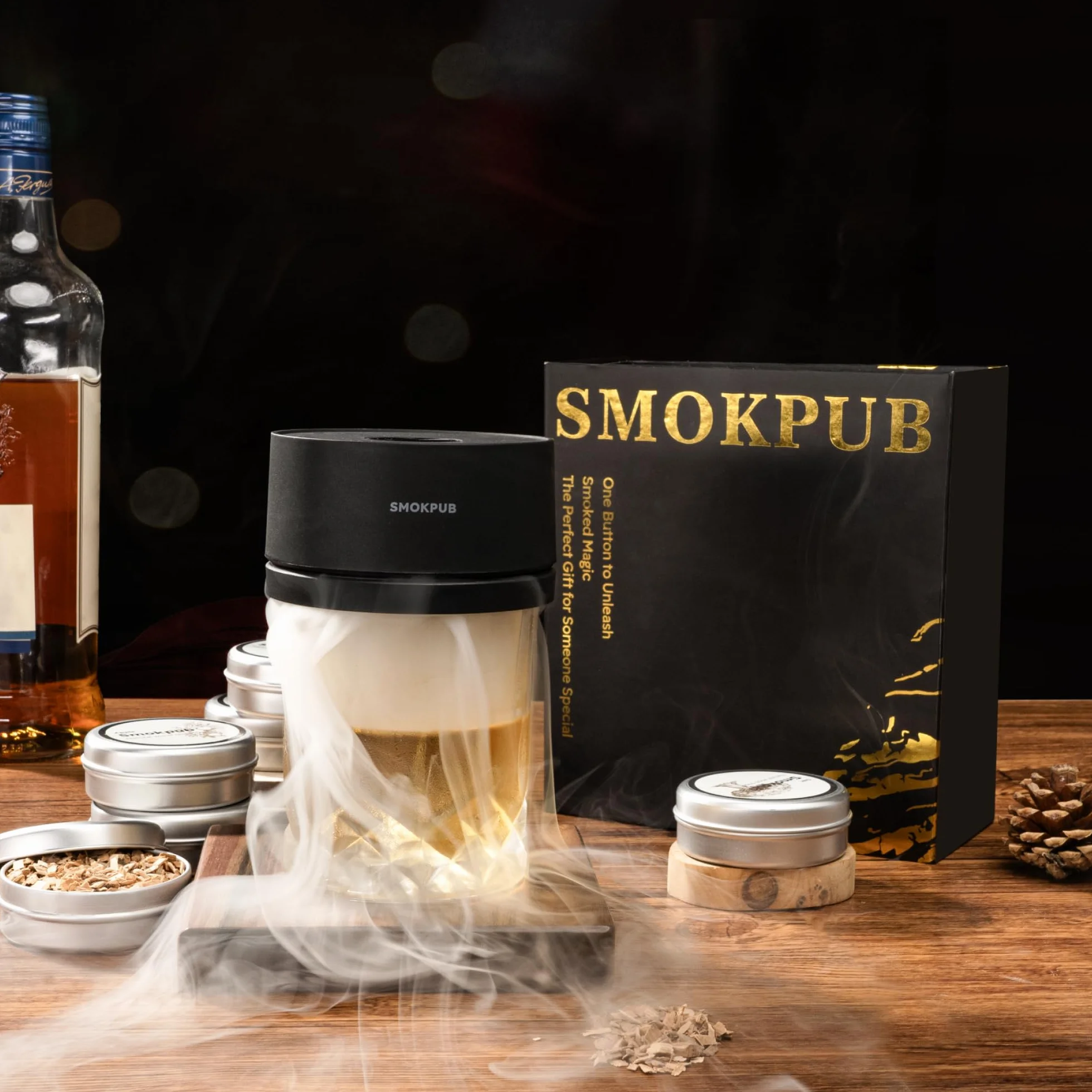 SMOKPUB Kit de Ahumador Eléctrico para Whisky con 6 Chips de Madera