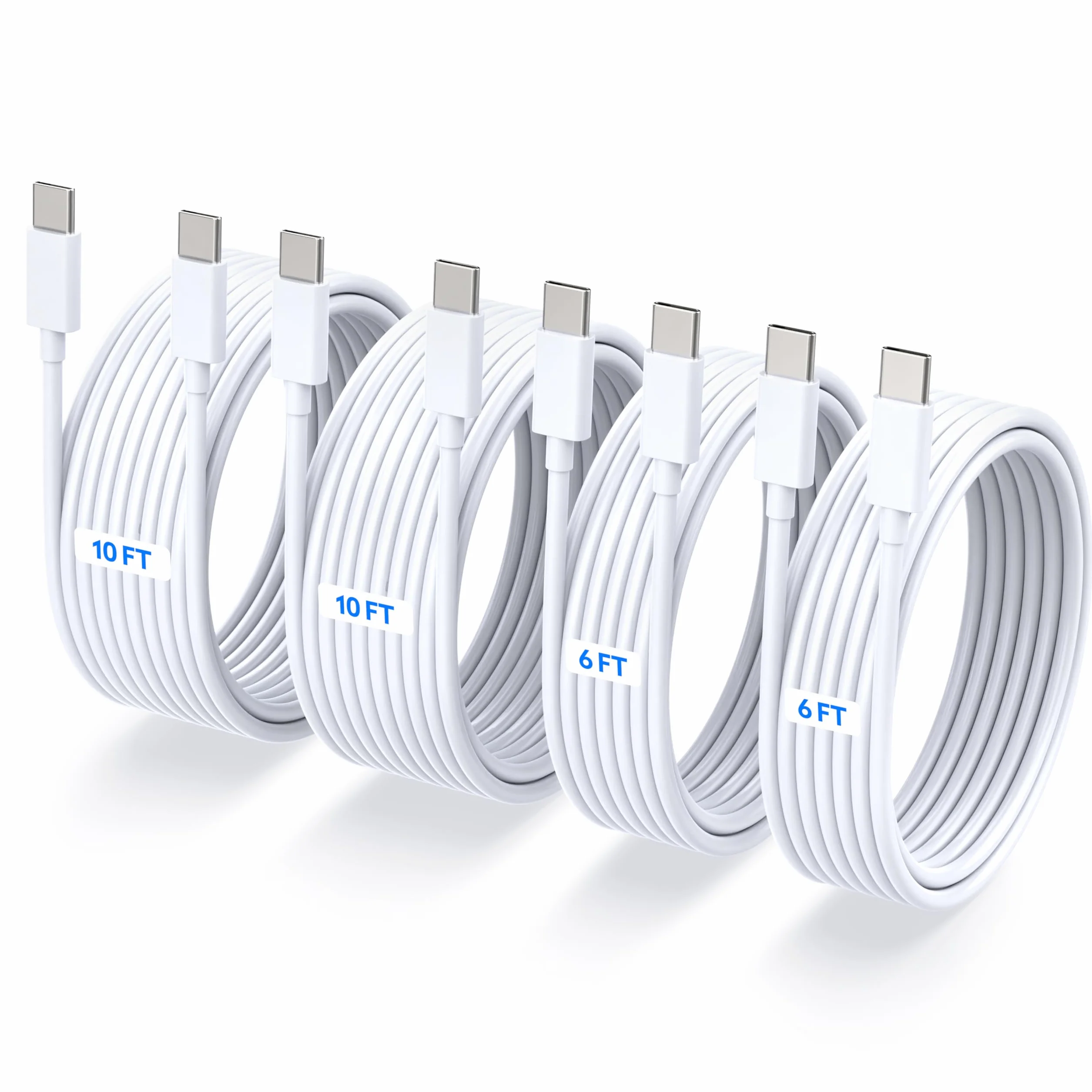 TZBAY Paquete de 4 cables de carga rápida USB-C a C de 60 W, cable de carga rápida tipo C a C para iPhone 17, 17 Air, 17 Pro, 17 Pro Max, 16,16 Plus, 16 Pro, 16 Pro, 16 Pro Max, 15, Pad Pro, Galaxy