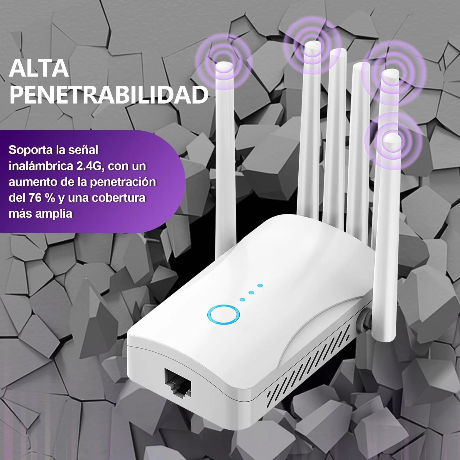 Repetidor WiFi Potente Amplificador Señal, Extender Largo Alcance 6 Antenas, Modo Repetidor/Ap, Cobertura 9000 ft², Hogar y Oficina, Instalación Sencilla
