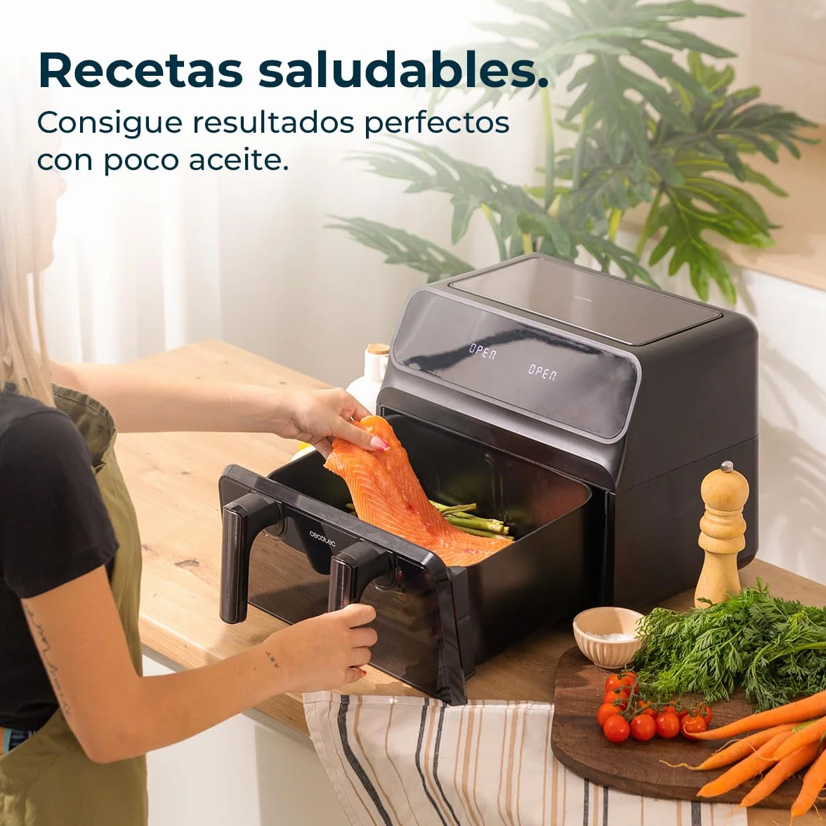 Cecotec Freidora de Aire sin Aceite 9L Doble Cubeta 4.5L Cecofry Advance 9000 Window Plus 2200W