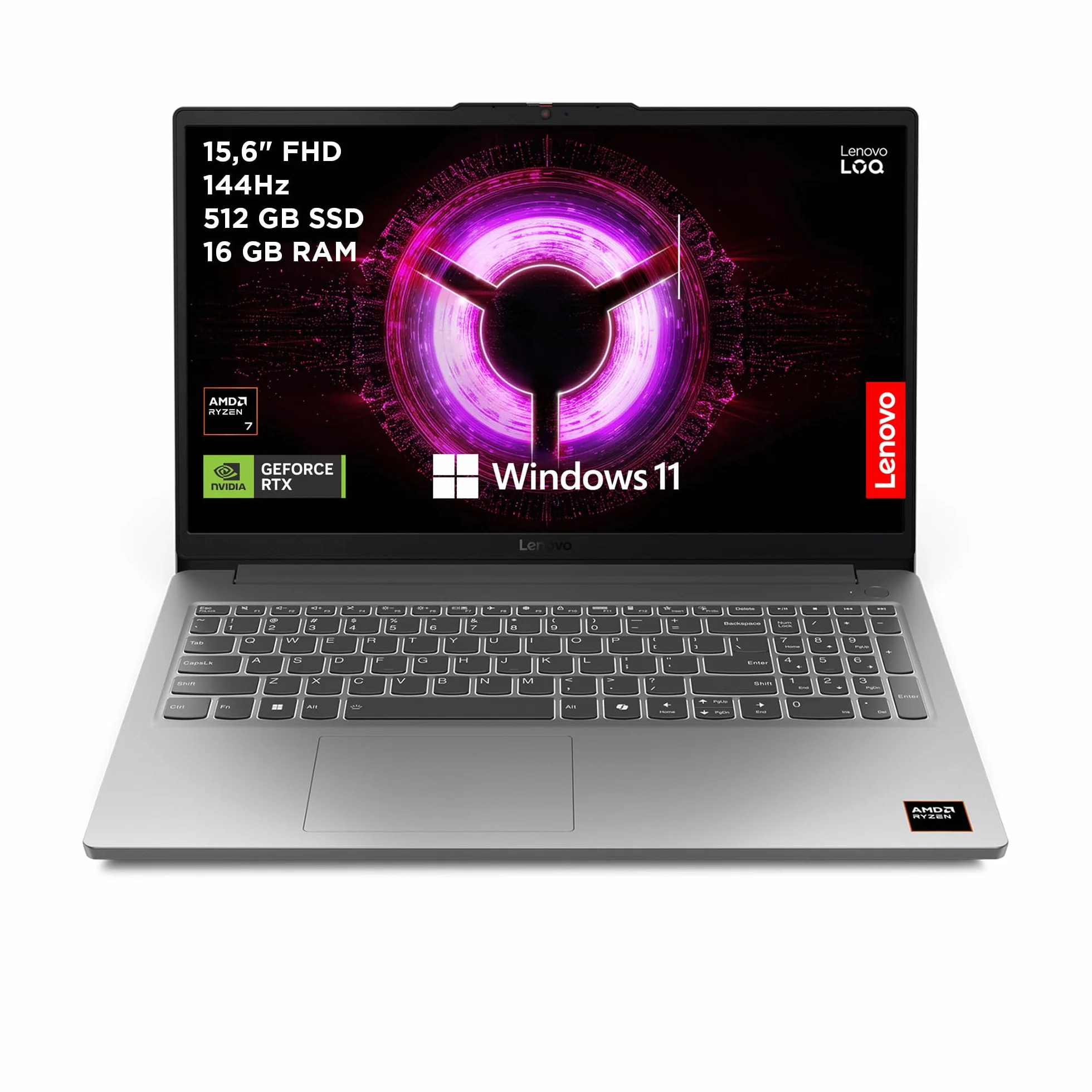 Lenovo LOQ Essential Gen 10 - Ordenador Portátil Gaming IA 15.6" FHD (AMD Ryzen 7 7735HS, NVIDIA GeForce RTX 4050, 16GB RAM, 512GB SSD, 144Hz, Wi-Fi 6, Sin Sistema Operativo) QWERTY Español - Gris