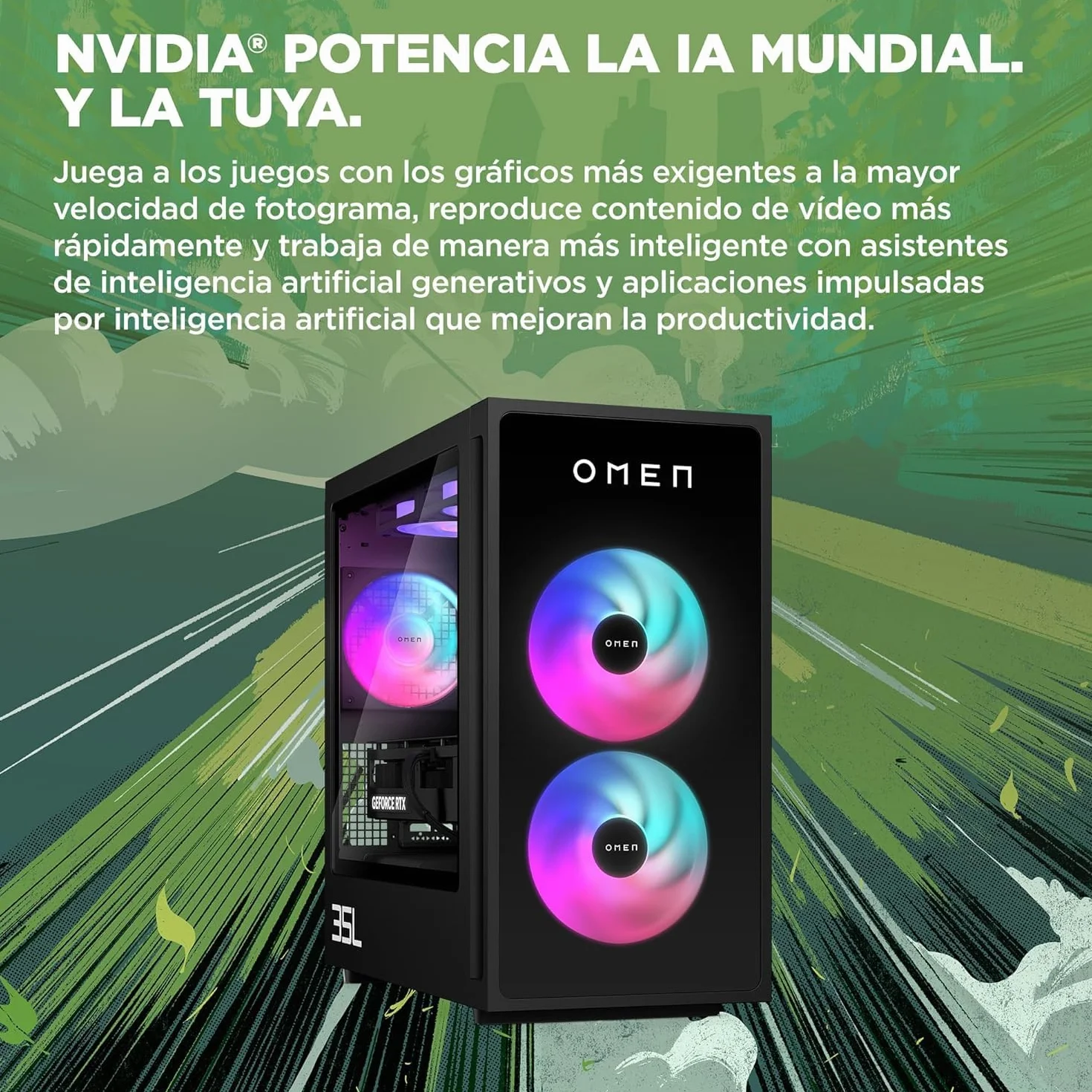 HP Ordenador sobremesa Gaming OMEN (Procesador Intel Core Ultra 7 265K, 32GB RAM, 1 TB SSD, NVIDIA GeForce RTX 5070 12GB, Windows 11)