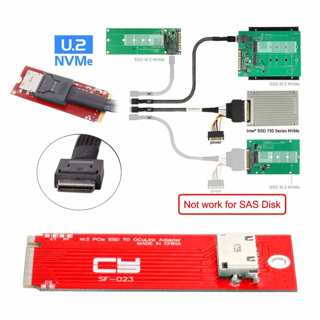chenyang Oculink SFF-8612/8611 a PCI-E 4.0 NVME M.2 M-Key - Adaptador de host compatible con 2230/2260 mm para U.2 SSD y eGPU