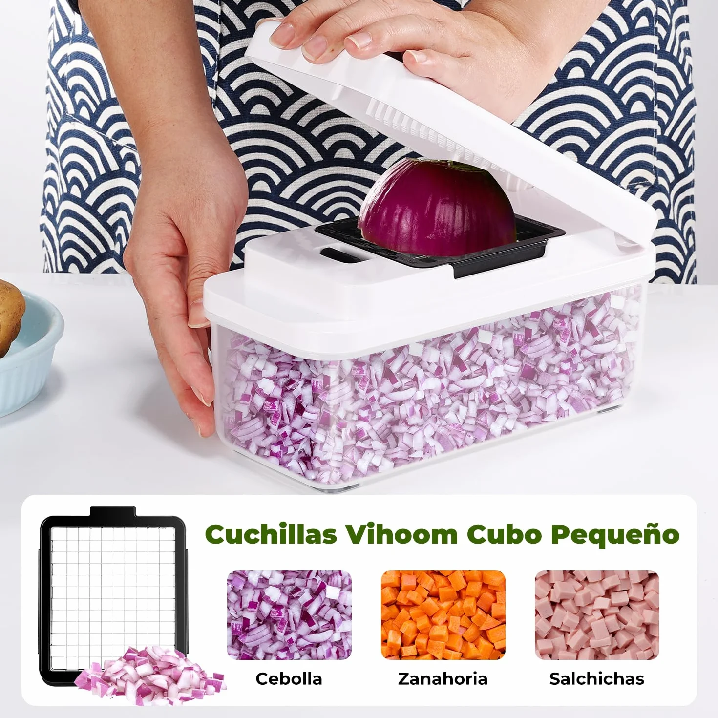 Cortador de Verdura 2 en 1, Picador de Verduras con 2 Cuchillas Intercambiables, Mandolina de Cocina Profesional