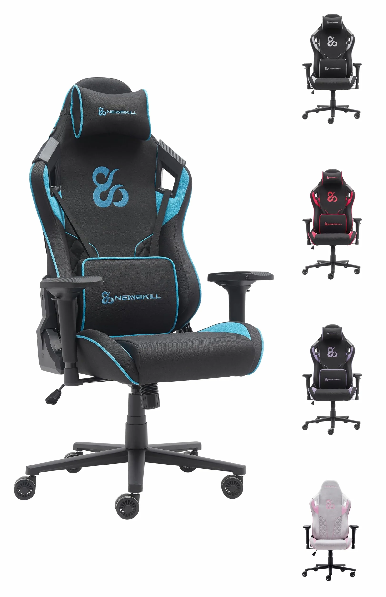 NEWSKILL Takamikura V2 Silla Gaming Ergonómica Reposabrazos 4D Respaldo 180° Tela Transpirable Base Acero Azul