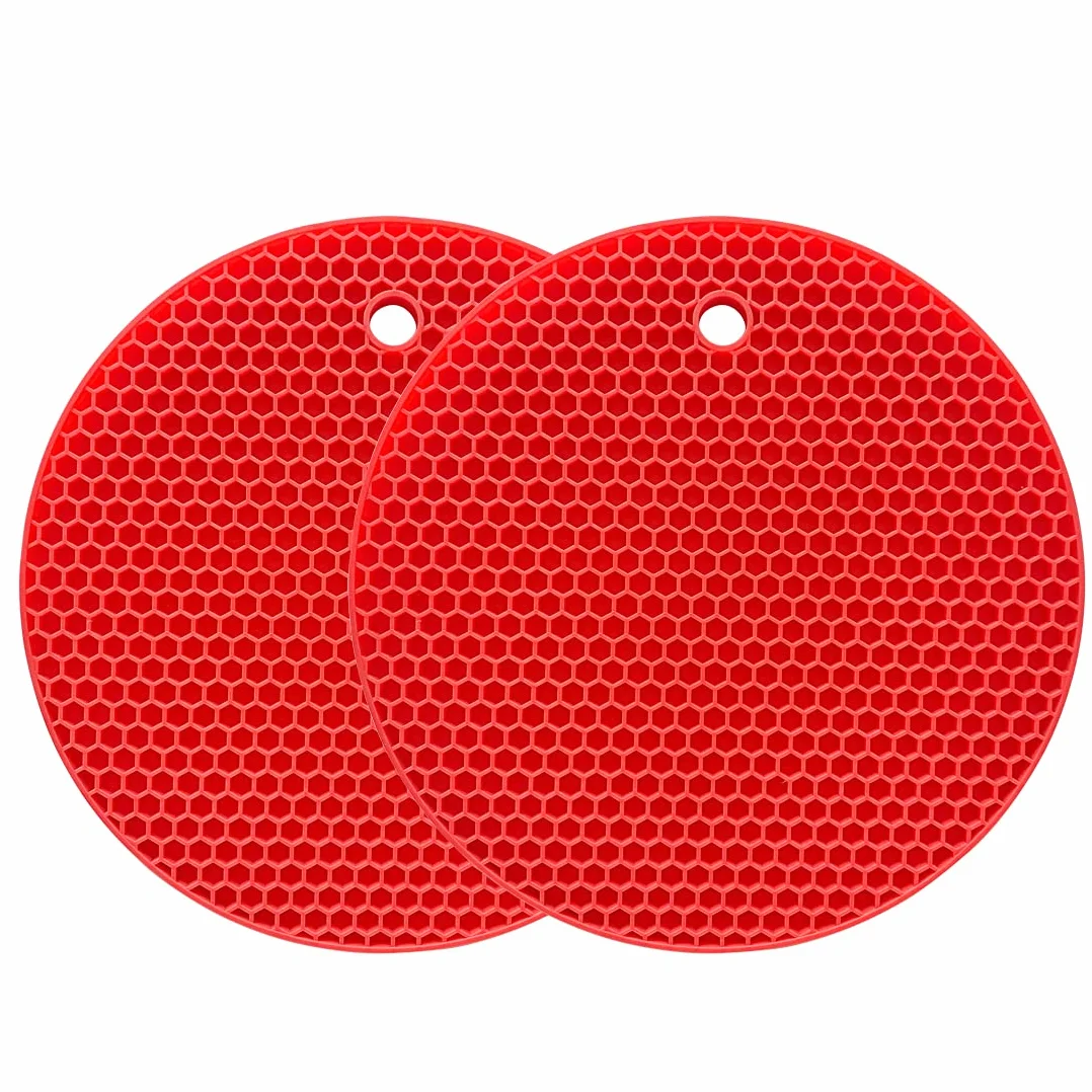 PTAPIPI Salvamanteles de Silicona (Pack de 2, Ø18cm) | Soporte para Ollas Calientes Resistente al Calor, Antideslizante y Lavavajillas (Rojo)
