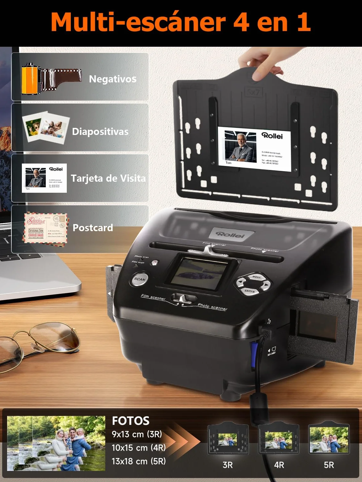 Rollei PDF S 240 SE Escáner Fotos, Convertidor de Diapositivas y Negativos Fotográficos 35mm 135 Fotos (3R/4R/5R)/Tarjeta de Visita a Digital de Ordenador, Escaner-Negativo-Diapositiva-Foto-Scanner