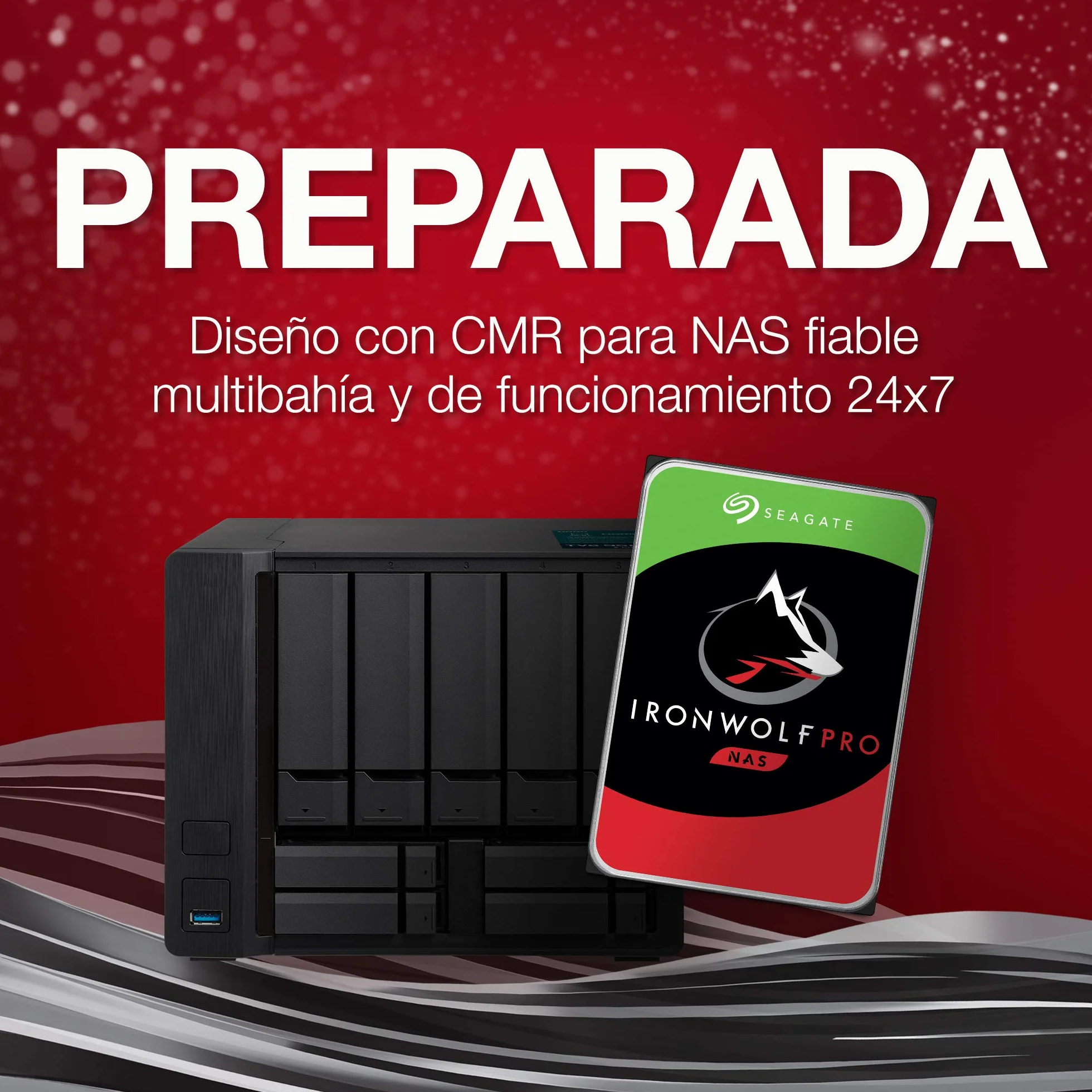 Seagate IronWolf Pro, 16TB, NAS, Disco duro interno, HDD, CMR 3,5" SATA 6GB/s, caché 256 MB, almacenamiento RAID, 3 años Rescue Services (ST16000NE000)