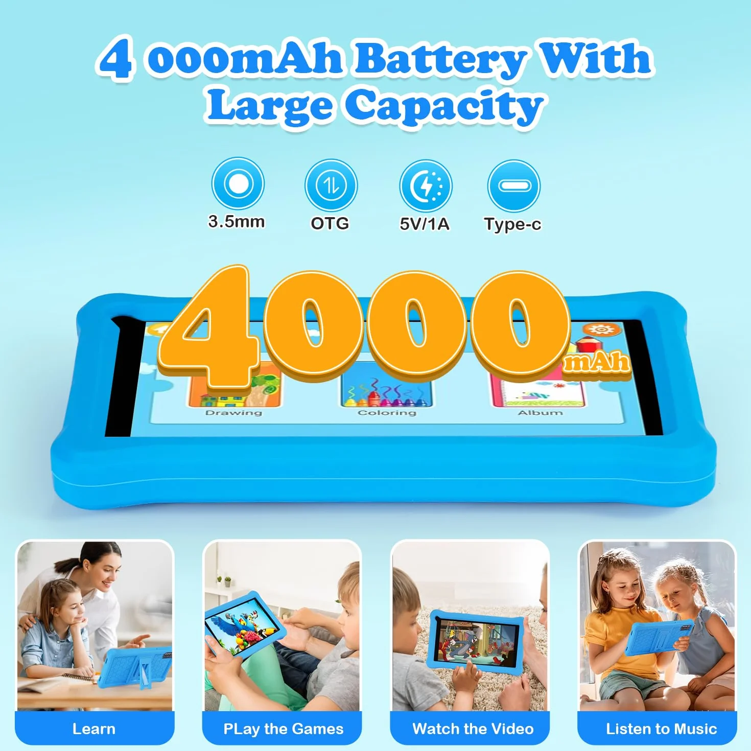 Tablet para Niños 7 Pulgadas, Tablet Android 13 con 8GB RAM 64GB ROM (mpliable 256 GB), Control Parental, Pantalla IPS HD, GMS Certified, WiFi, Tableta Niños Educativo con Funda de EVA (Azul)