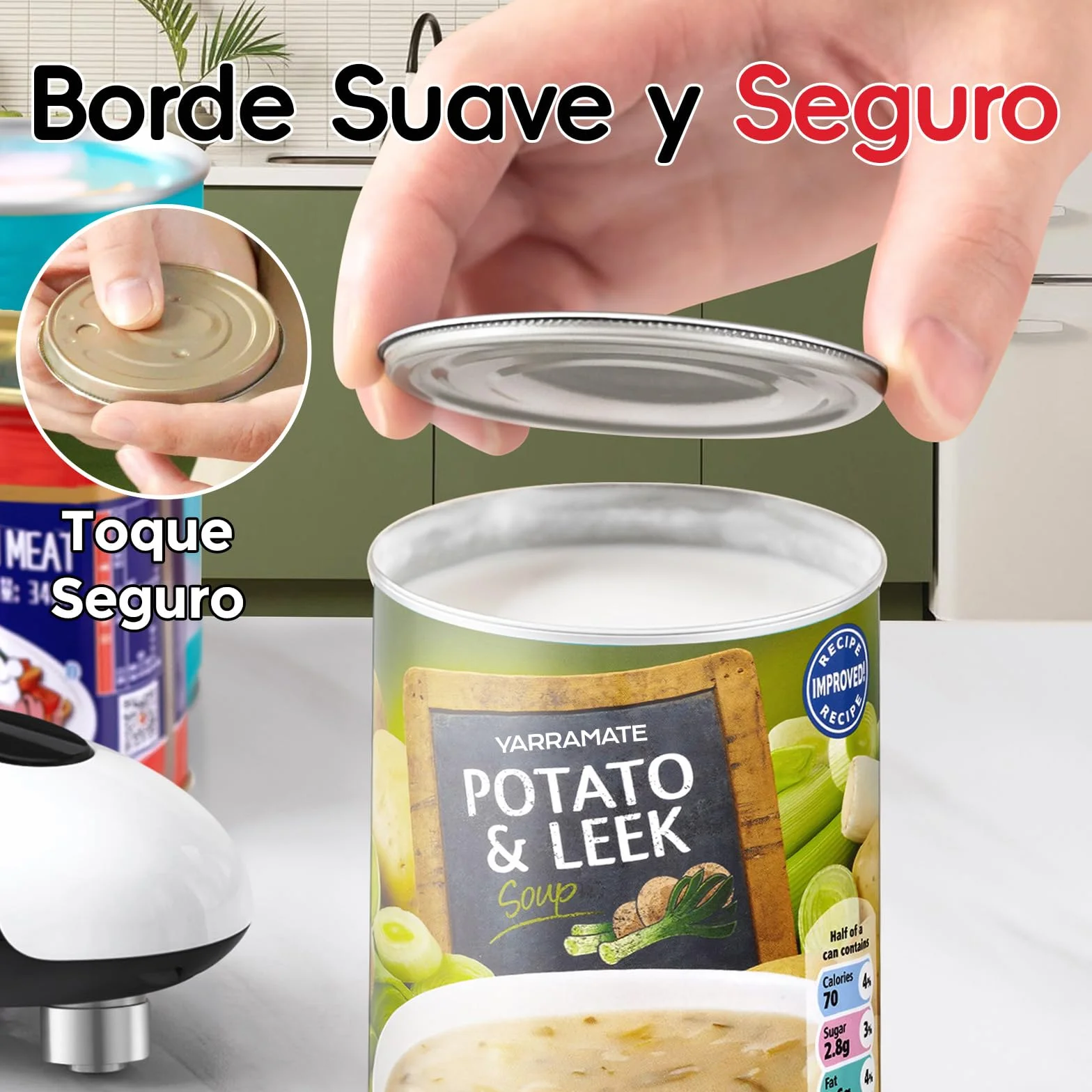 YARRAMATE Abrelatas Eléctrico Automático - Abridor de Latas Sin Esfuerzo, Accesorio de Cocina Manos Libres para Frascos Sellados