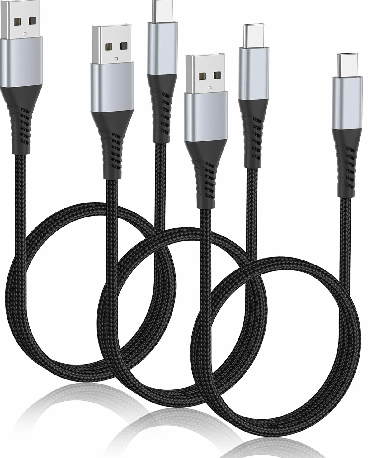 Cable USB C de 2 pies, paquete de 3 cables de carga trenzados USB A a USB C para coche, USB 2.0 Android Auto corto tipo C compatible con iPhone 15 Pro Max, Samsung Galaxy S23 Ultra, Google Pixel
