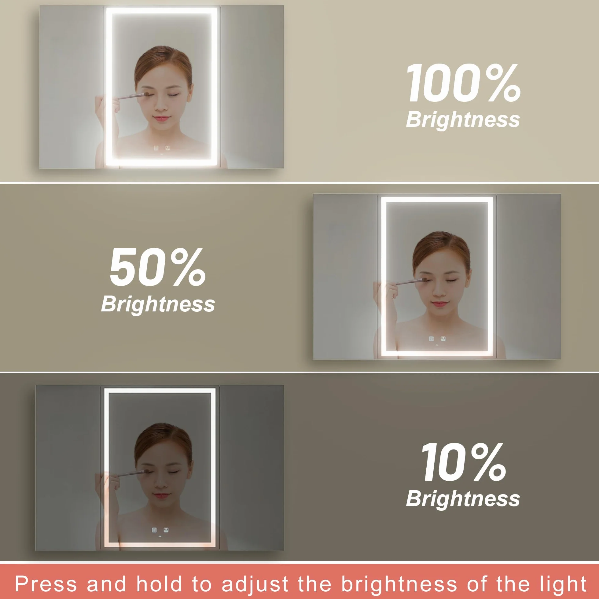 KWW LED Botiquín de Baño con Espejo, Temperatura de Color Ajustable, 3 Puertas 100×70 cm
