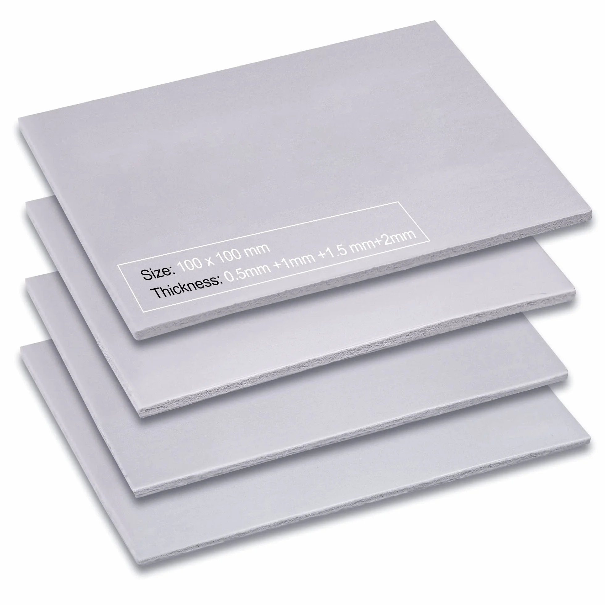 Aairhut Paquete de 4 Almohadillas Térmicas de 13W/m.K, 100 x 100mm, 0,5mm + 1mm + 1,5mm + 2mm Thermal Pads, Almohadilla de Refrigeración de Silicona GPU no Conductiva para SSD M.2, ps4, gpu, etc