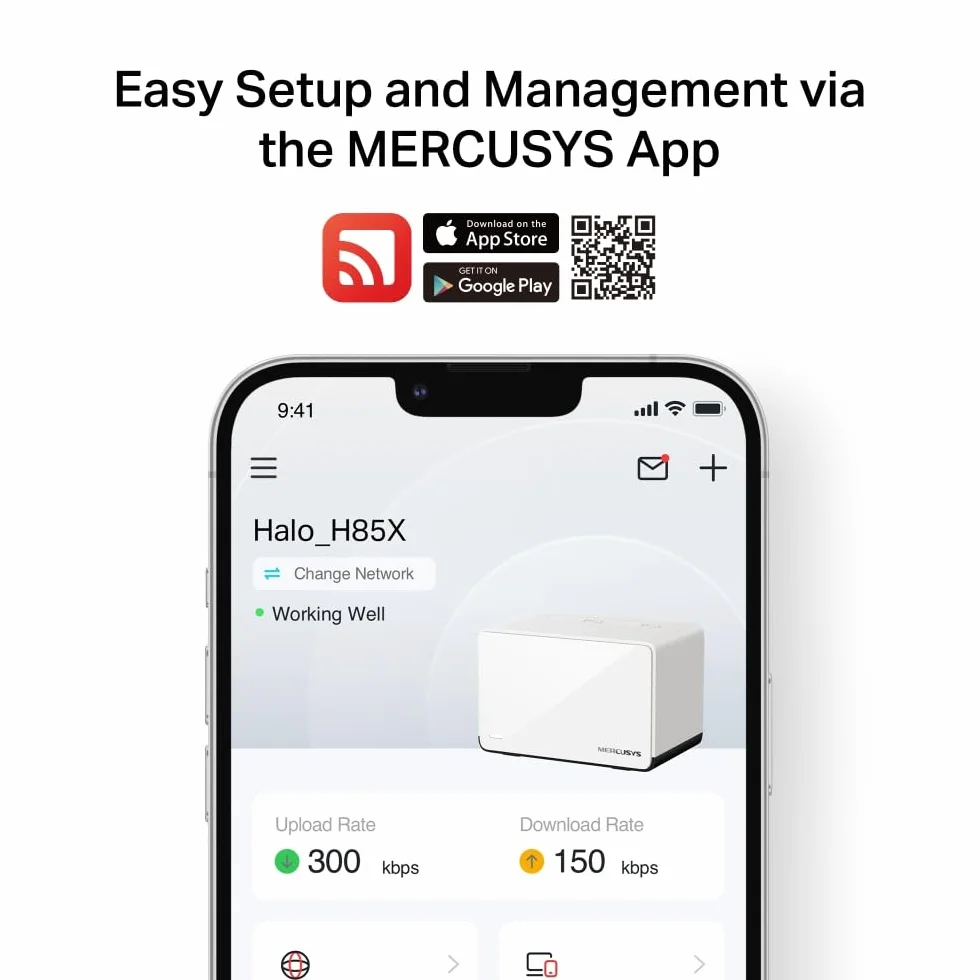 Mercusys Halo H85X (3-Pack) – Sistema Mesh Wi-Fi 6 AX3000, Cobertura de hasta 650 m², 2.5 Gbps WAN/LAN, gestión con App MERCUSYS