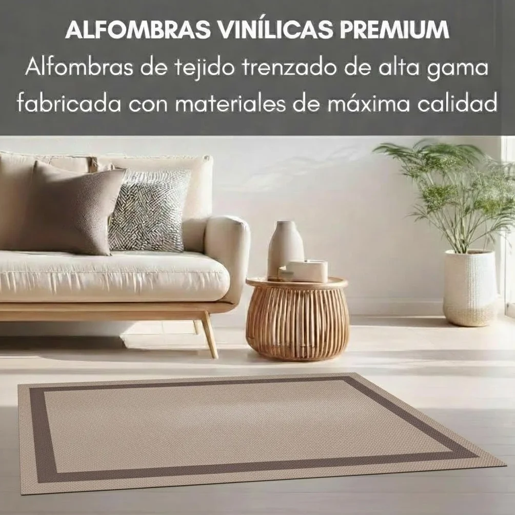 Alfombra Vinilica Trenzada Lavable Antideslizante 100x150 cm GRECA-Beige