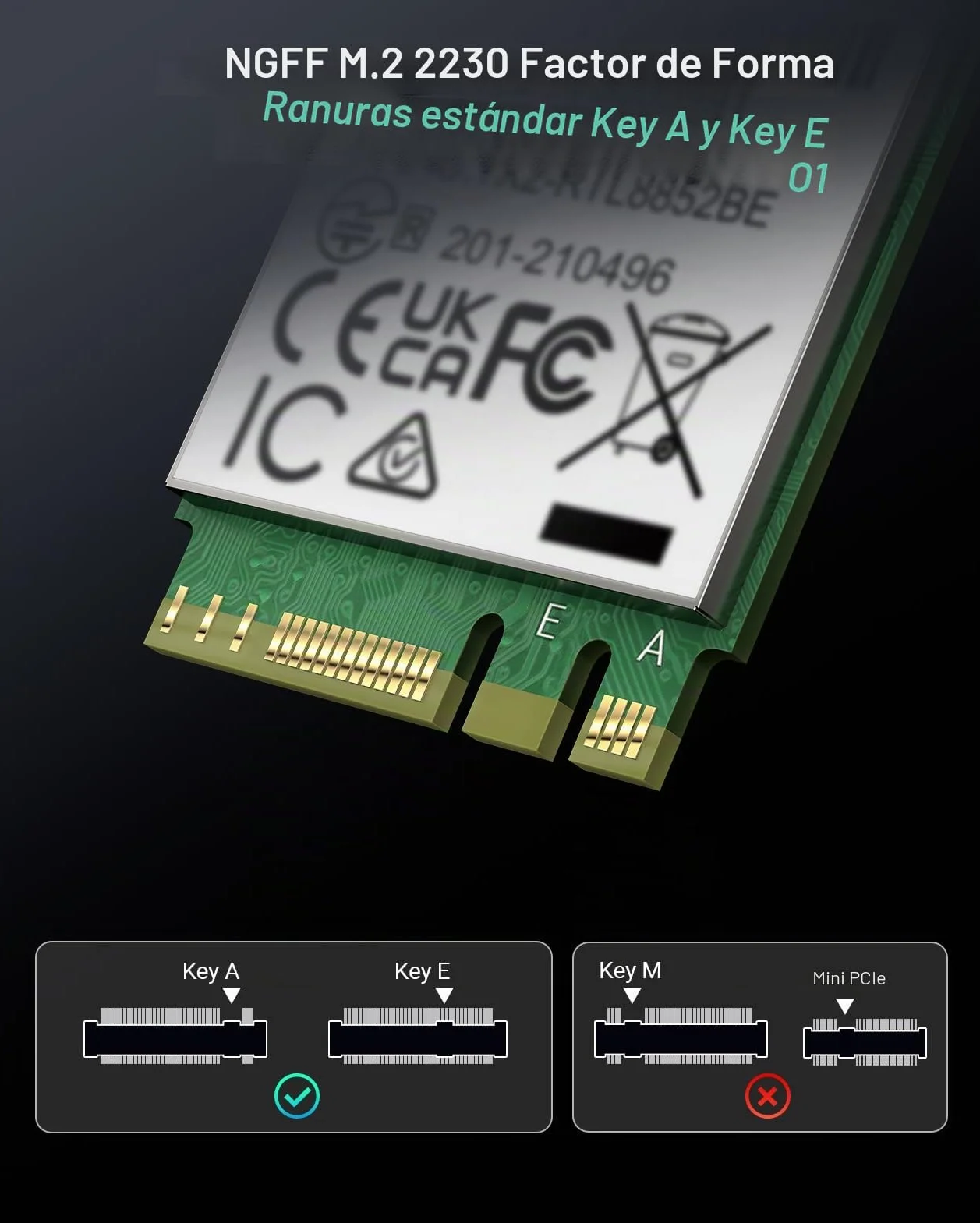 BrosTrend WiFi 6 Tarjeta de Red WiFi para Portátil, 1800Mbps Tarjeta WiFi y Bluetooth 5.2 Doble Banda 5GHz / 2.4GHz, M.2 Inalámbrico Tarjeta WiFi PC Soporte Windows 10/11 (64bit), Vida ÚTI Protección