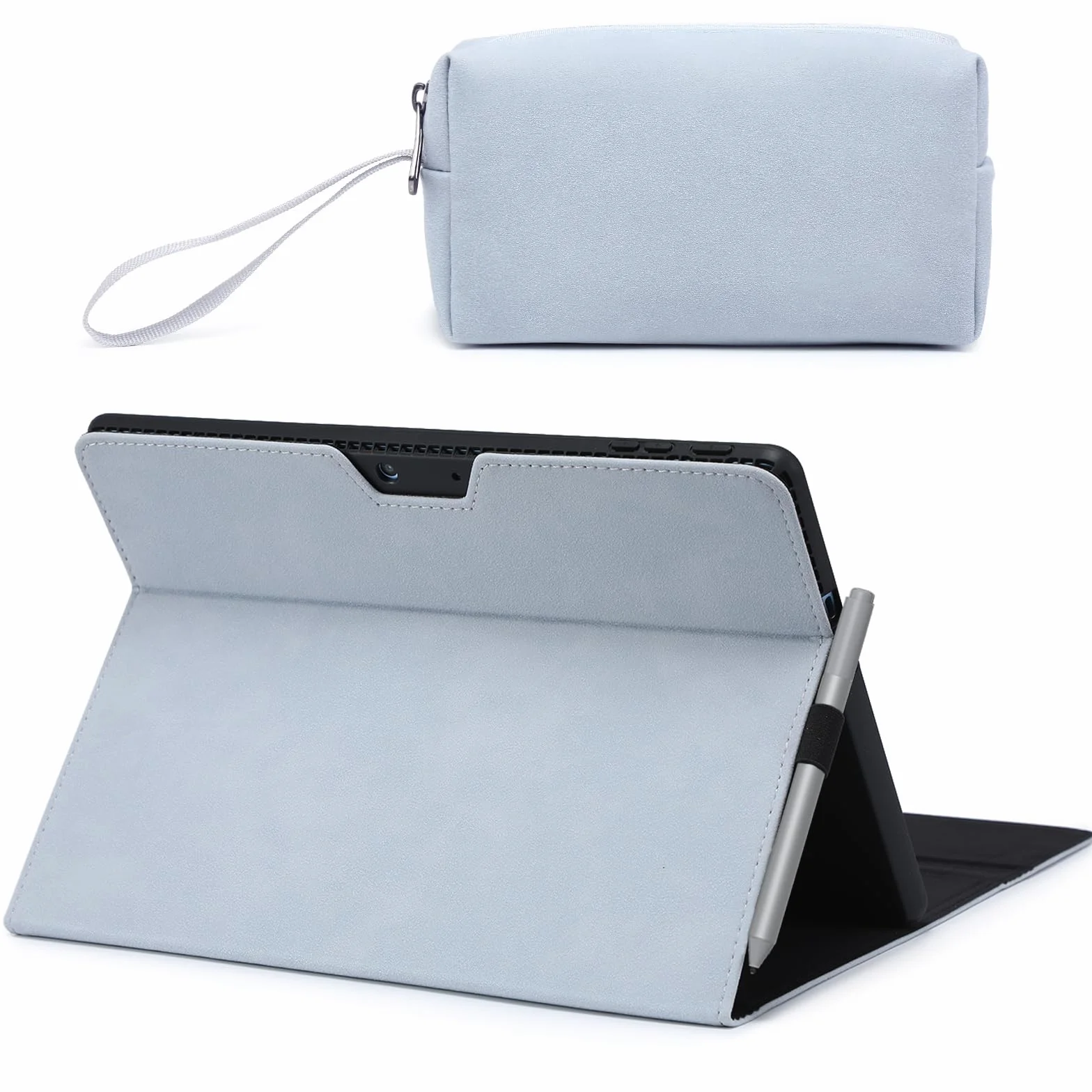 HYZUO Funda Protectora para Surface Pro 11 2024, Surface Pro 10 2024, Surface Pro 9 2022, con Soporte para Lápiz Óptico, Compatible con el Teclado Type Cover, con Bolsa Accesorios, Azul pálido