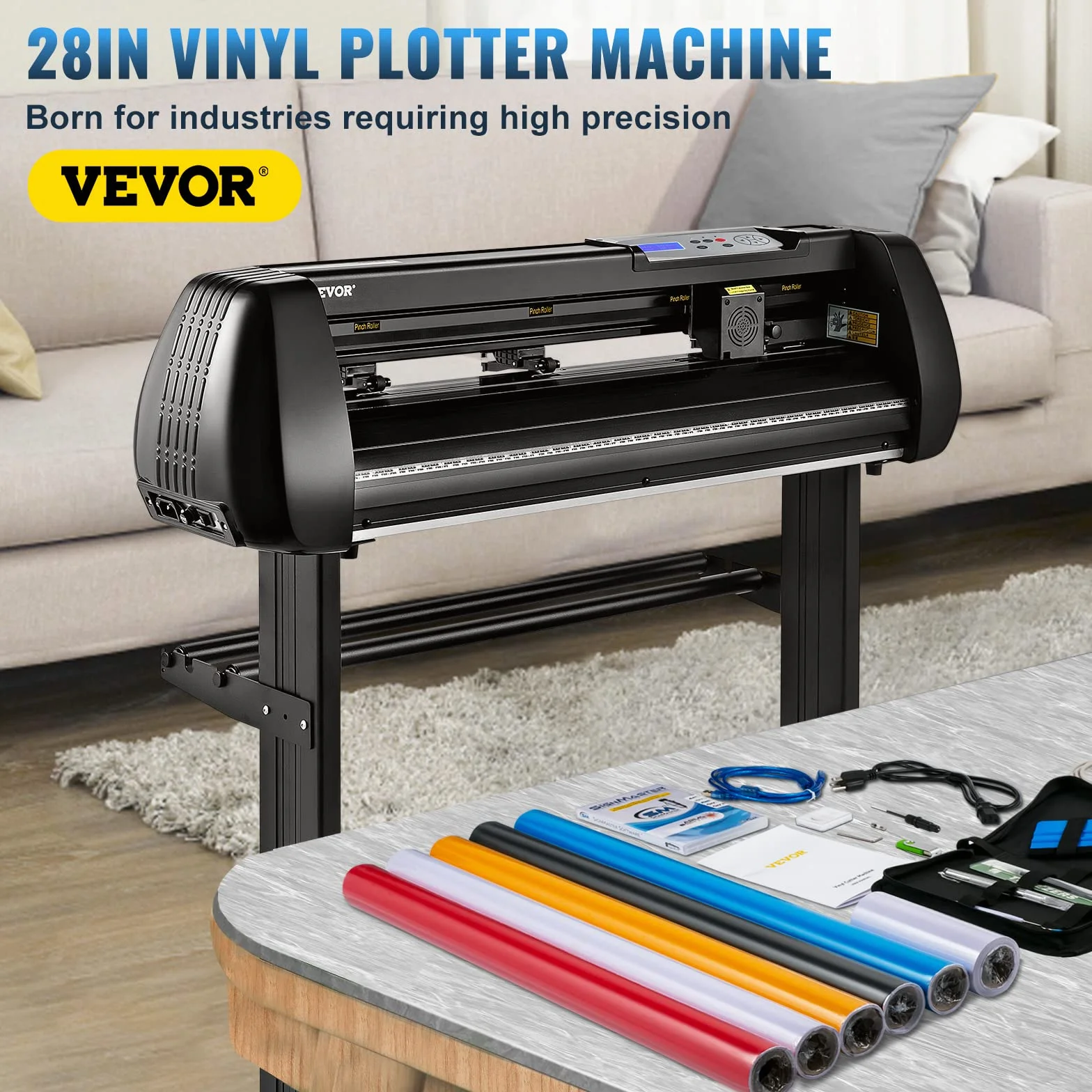 VEVOR Máquina cortadora de vinilo, máquina trazadora de corte Bluetooth sin conexión de 28 pulgadas, eje de rodillo de acero de 400 pulgadas/32.8 ft, fuerza de velocidad ajustable, herramienta de soft