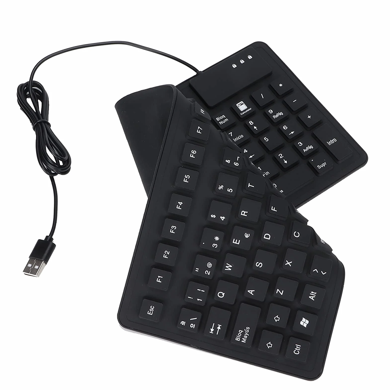 Teclados Plegables, Teclado de Máquina de Escribir Plegable Portátil con Cable USB Español de 105 Teclas Teclado de Silicona Ultra Delgado Plegable Silencioso Impermeable Y a Prueba de Polvo, para PC