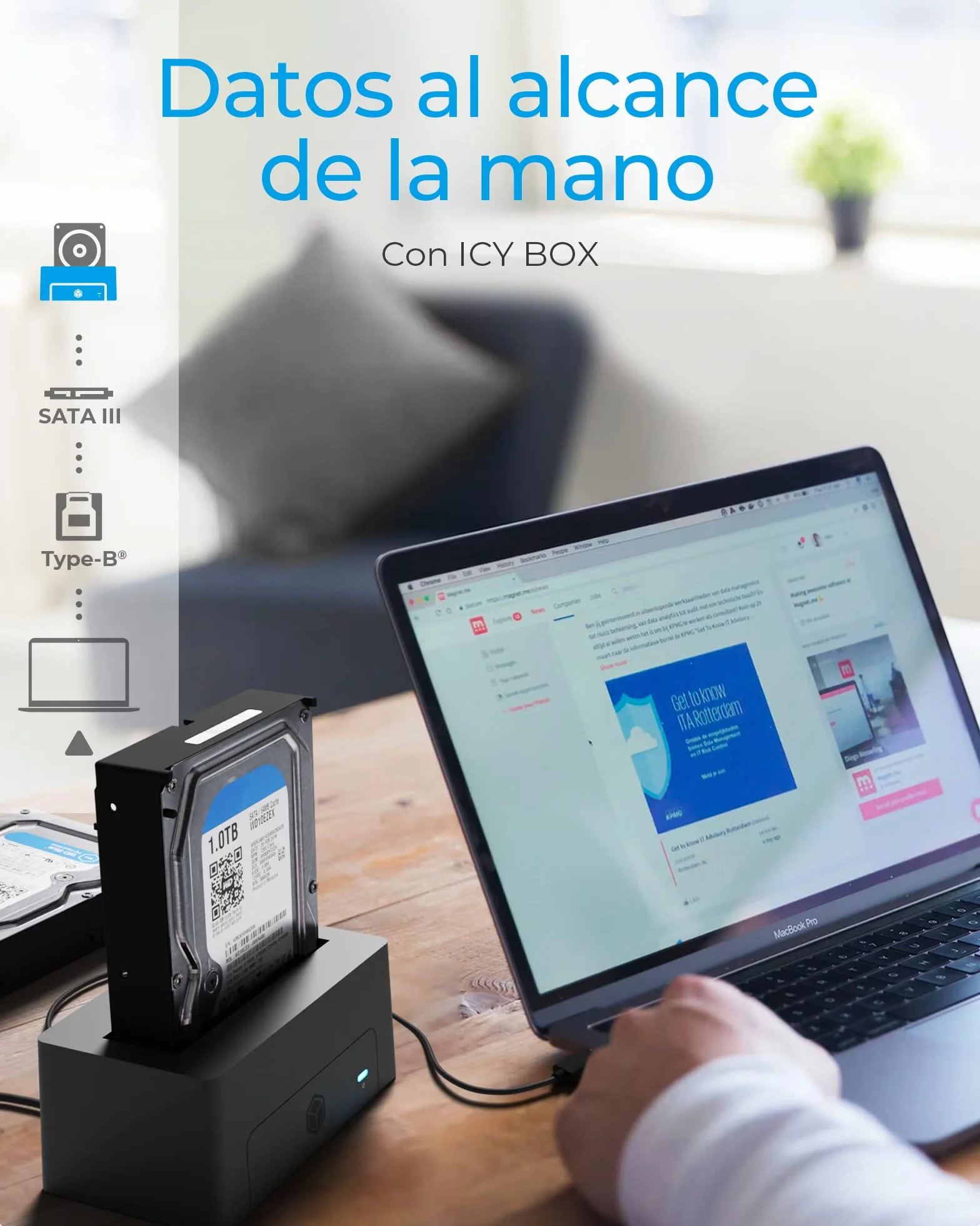 Icy Box HDD / Hard Drive Docking Station USB 3.0 para SATA 2.5" & 3.5", Estación de Clonación y Lector de Disco Duro, Adaptador, Externo, Negro, IB-1121-U3