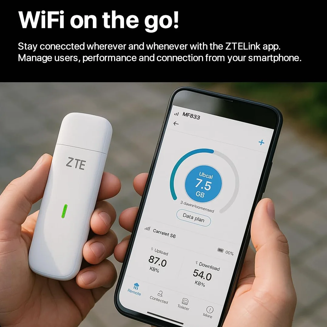 ZTE Dongle USB MF833, CAT4/4G, Desbloqueado de bajo Costo, para Viajes, Wi-Fi de Negocios, Streaming, Juegos, navegación, Compatible con configuración de múltiples Bandas, 2 años de