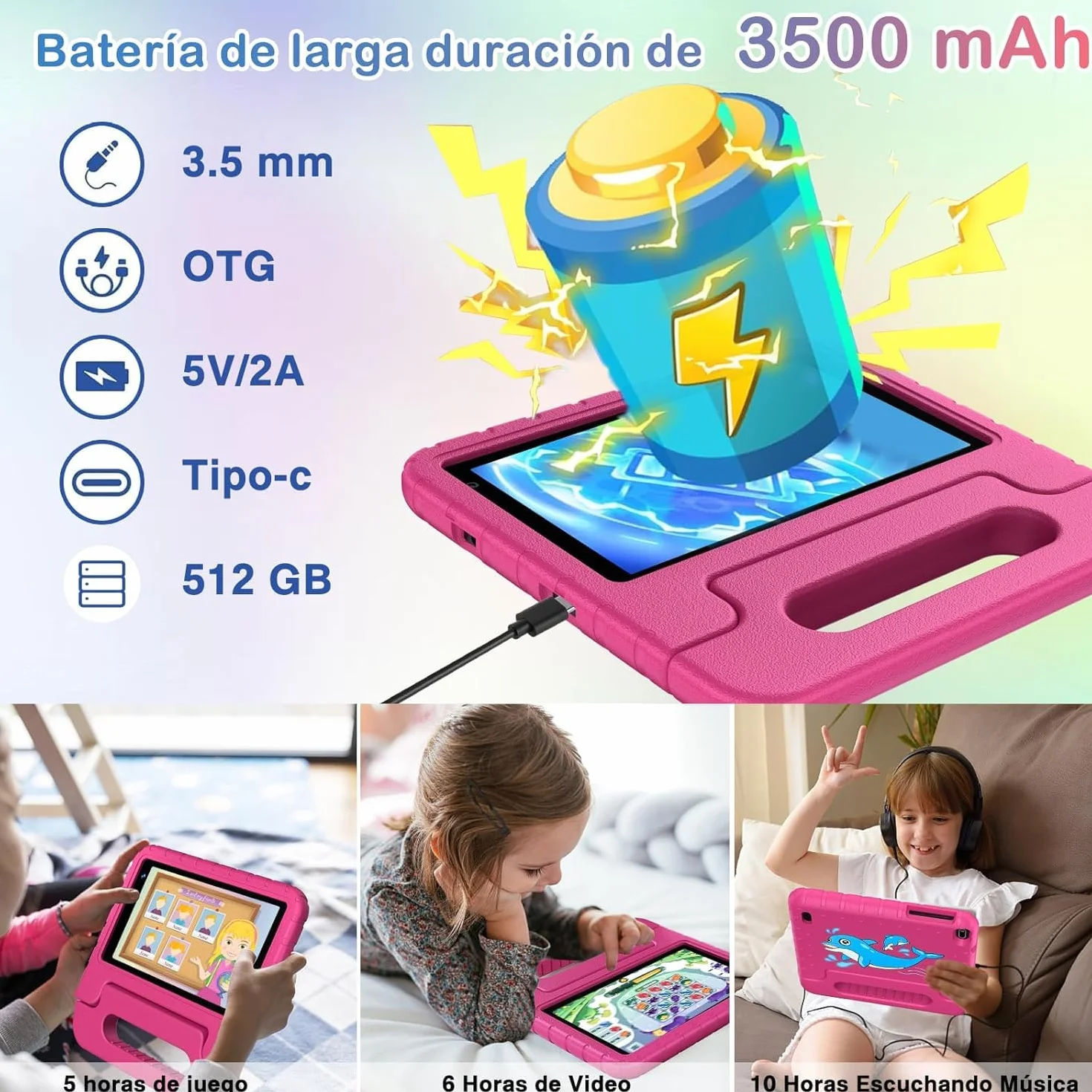 Tablet para Niños 7 Pulgadas,Android Niños Tablet, 10GB RAM + 64GB ROM/TF 512GB, Kids Educativos | Control Parental | Octa-Core 1.8GHz | 5G WiFi 6 | Cámara Dual | BT5.0,con Funda EVA Rojo