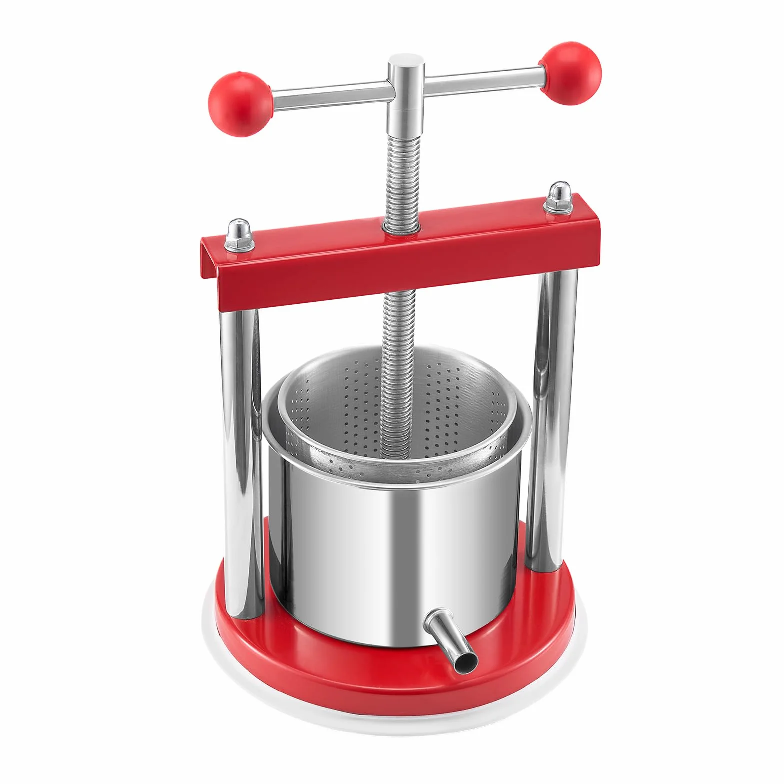 VEVOR Prensa de Vino de Frutas 1,65 L, 2 Barriles de Acero Inoxidable, 220 x 497 mm