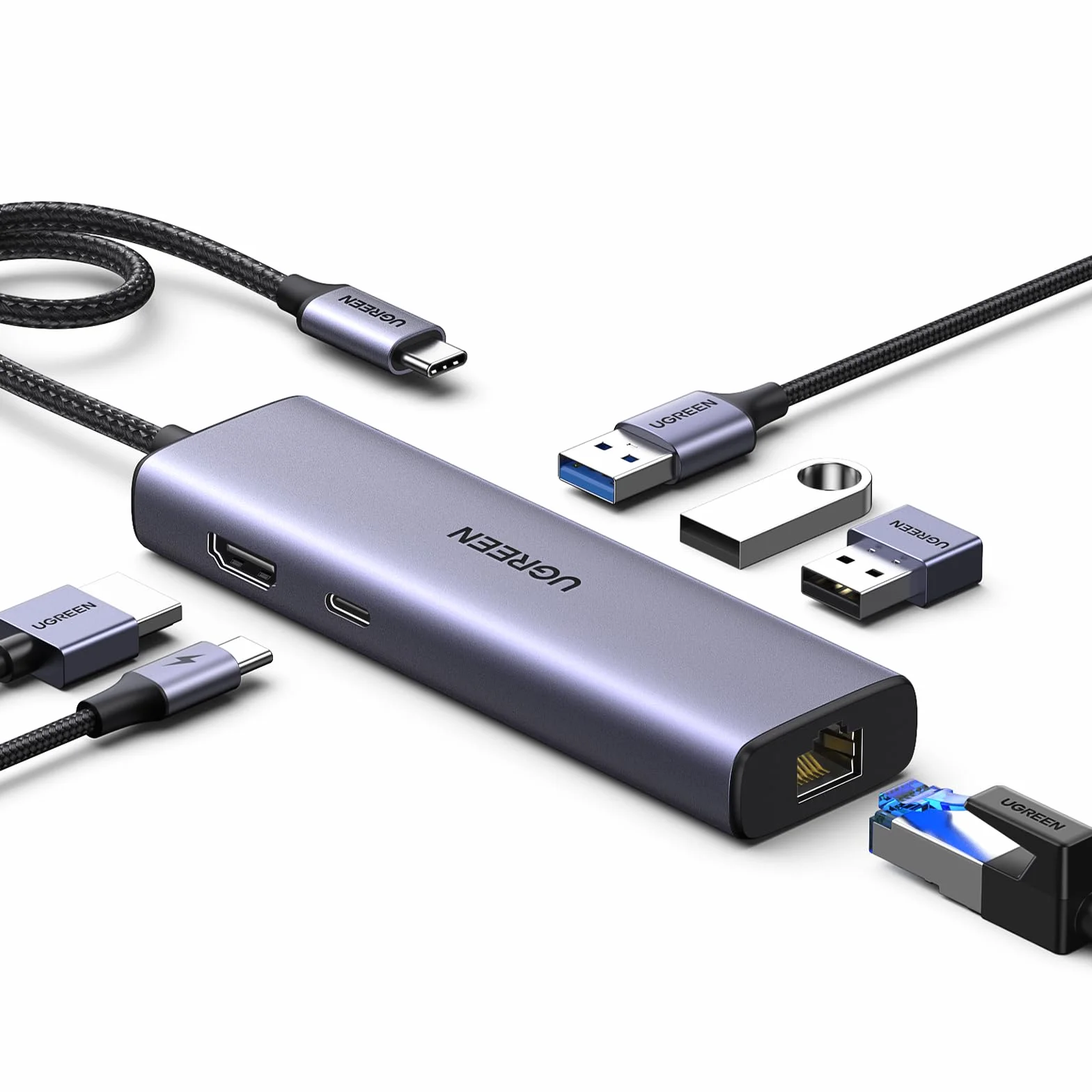 UGREEN Revodok 1061 Hub USB C Ethernet Gigabit HDMI 4K PD 100W Adaptador Tipo C Docking Station Compatible con MacBook Neo iPad Pro Air iPhone 17 Pro MAX Air Surface Galaxy S26 Ultra Tab S9