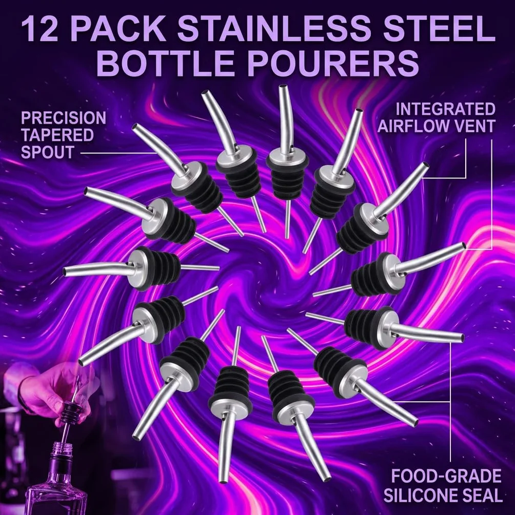Vertedor de Botellas Reutilizables, Boquillas Acero Inoxidable, Dosificadores Universales, 12 Piezas