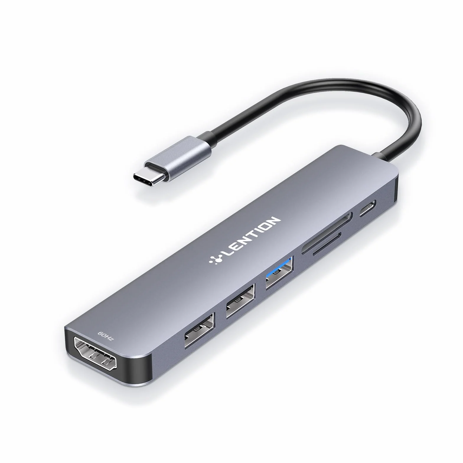 LENTION Hub USB C HDMI 4K@60Hz, PD 100W, USB 3.0 & 2.0 | Lector de Tarjetas SD/TF, Adaptador USB C 7 en 1 para MacBook Pro/Air, Nuevo iPad Pro, Surface y Más (Gris)