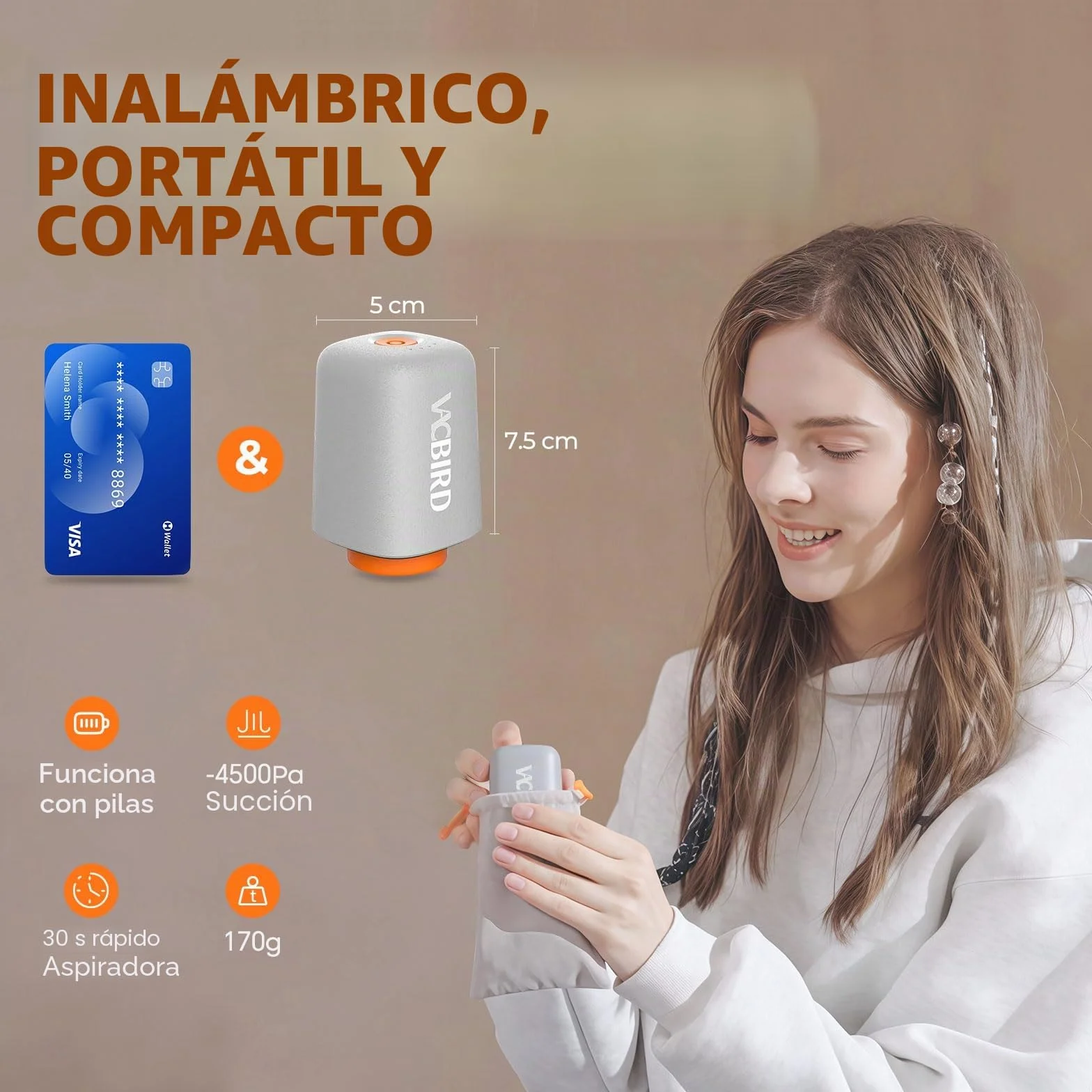 Vacbird Bomba de vacío eléctrica inalámbrica 4500 Pa portátil para comprimir ropa