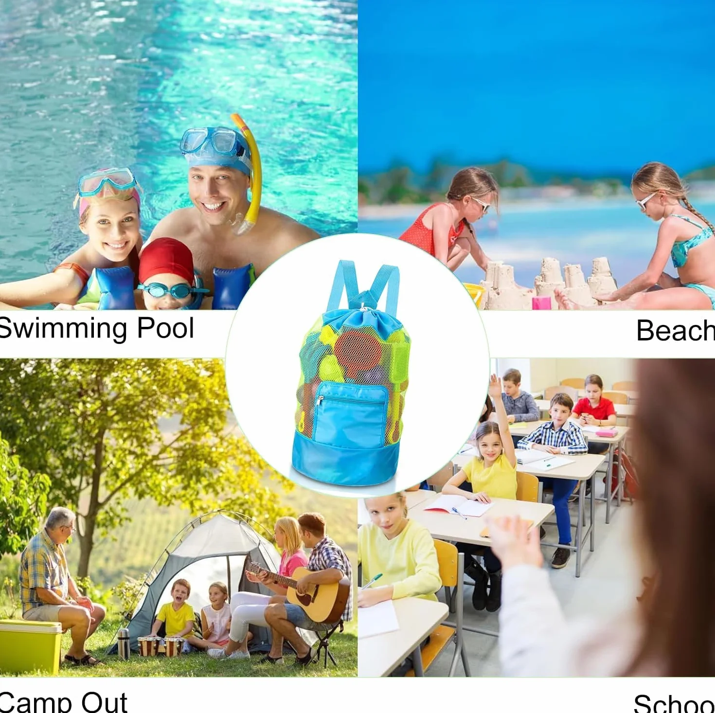 KIMHOME Bolsa para juguetes de playa grande malla plegable drena arena agua