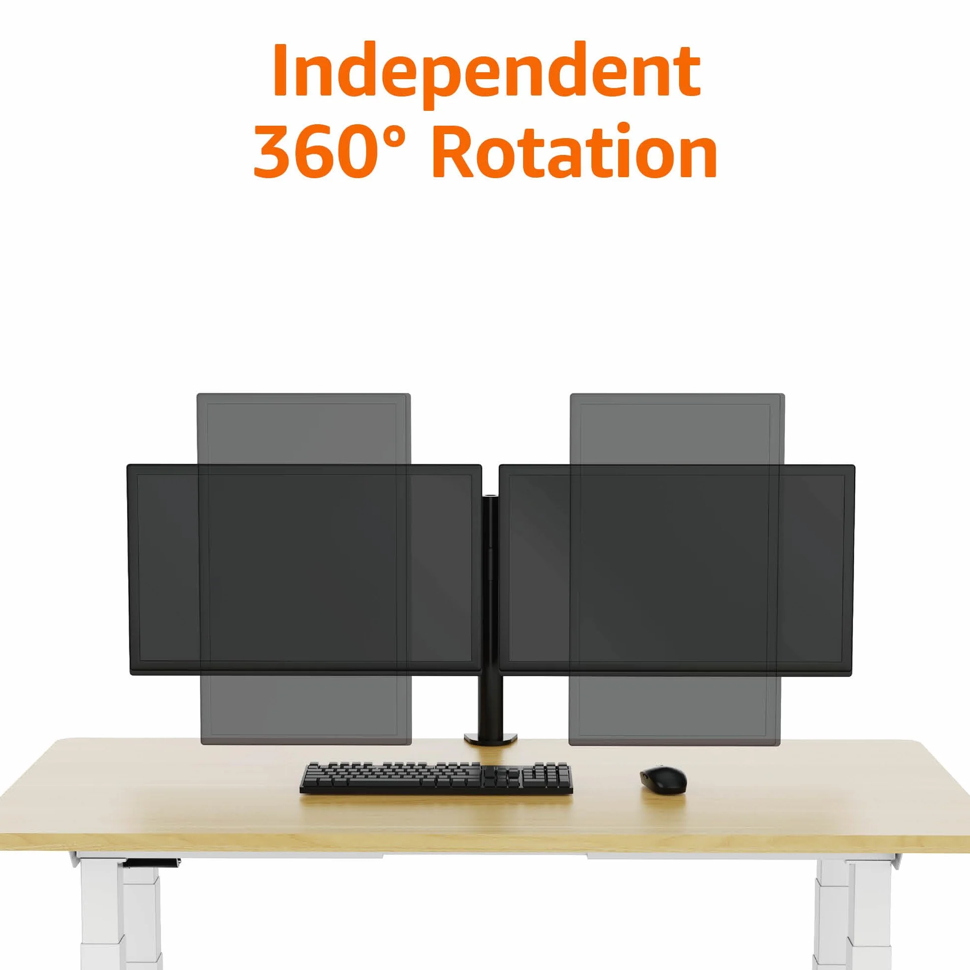 Amazon Basics Soporte para dos pantallas con brazo de montaje con altura ajustable, rotación de 360°, inclinación de pantalla ajustable y organizador de cables (acero), Negro