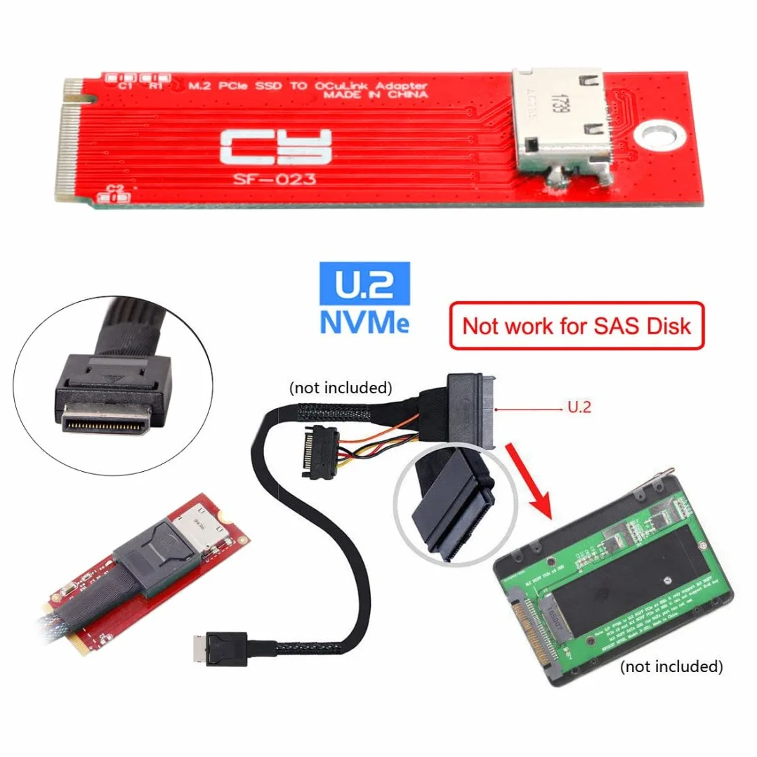 chenyang Oculink SFF-8612/8611 a PCI-E 4.0 NVME M.2 M-Key - Adaptador de host compatible con 2230/2260 mm para U.2 SSD y eGPU