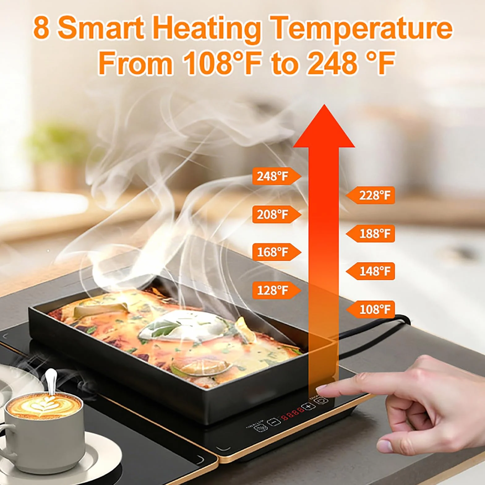 Bandeja de Calentamiento Eléctrica 8 Niveles Temperatura Temporizador 88 cm Expandible 4 en 1 para Fiestas Catering